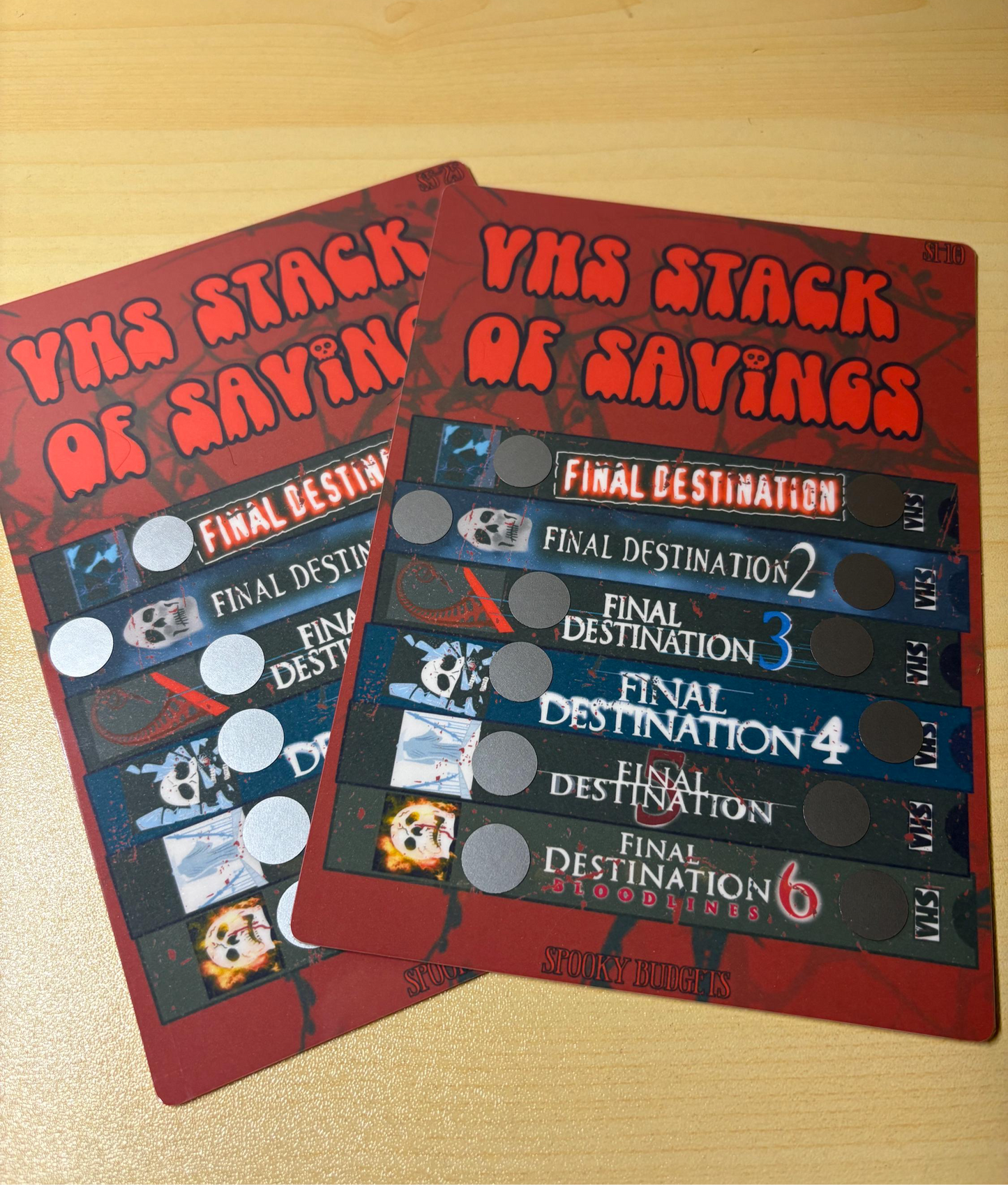 Horror VHS Stack of Savings Scratch Off FD 1-6 Movies Challenge A5 5x7