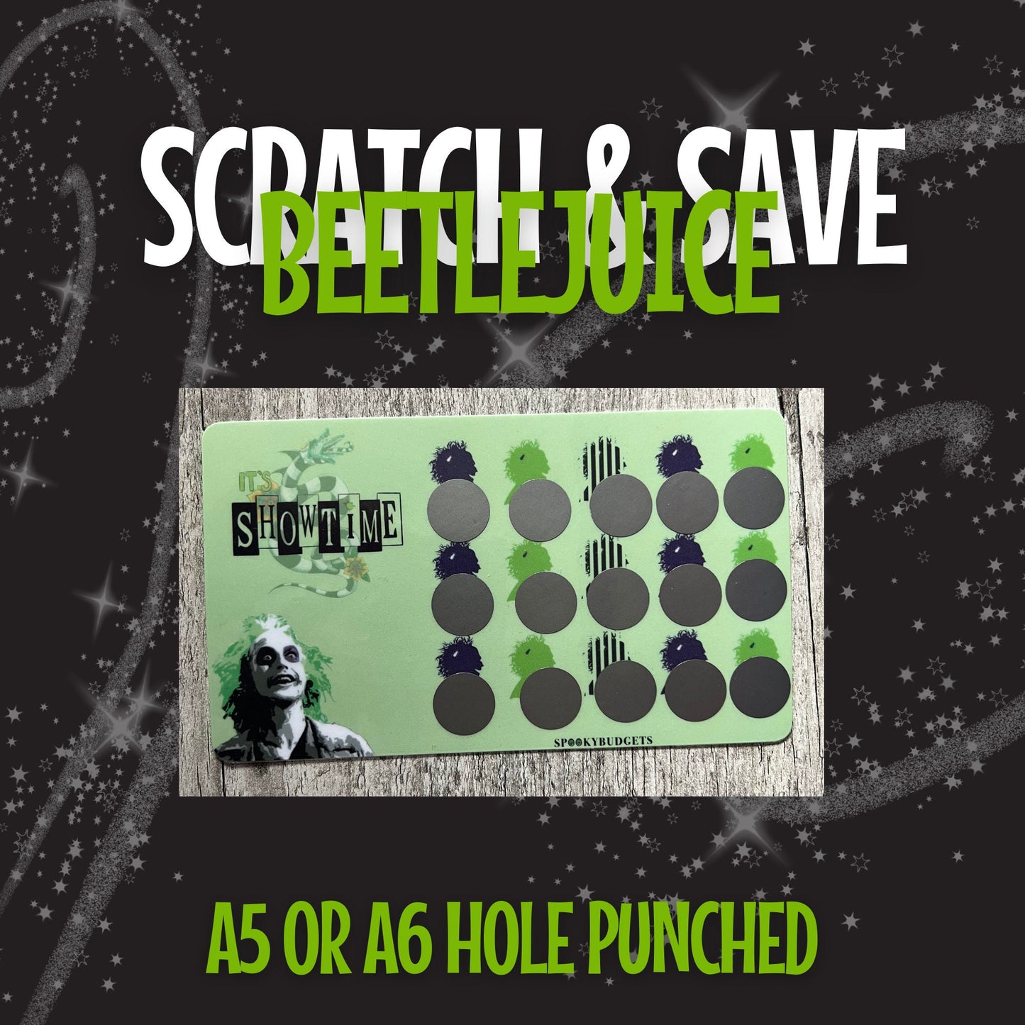 Its Showtime!! Scratch & Save Challenge 65 Dollar Savings Laminated A6 A5