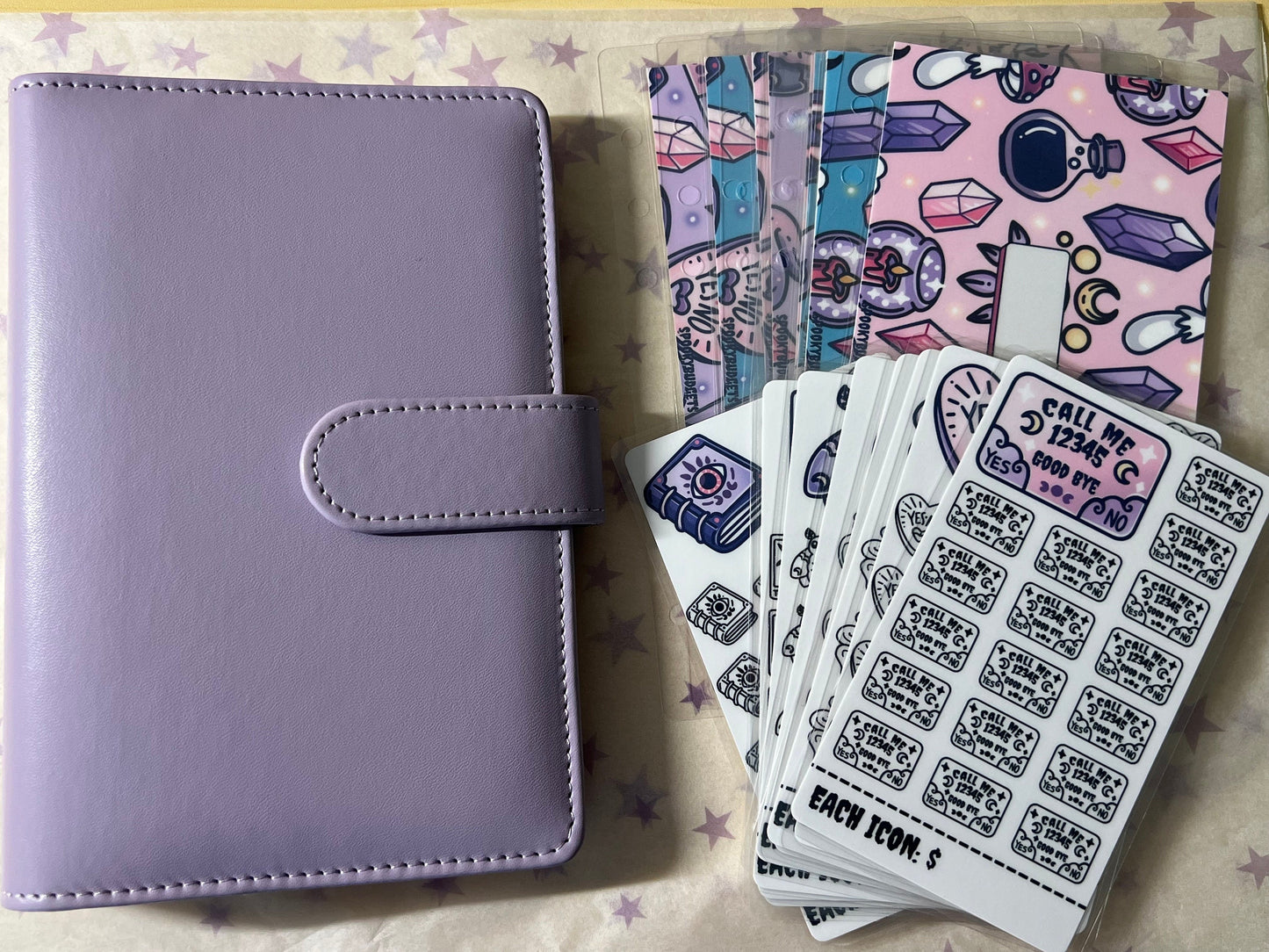 Pastel Witch Budget Binder A6 Laminated Custom Cash Envelopes w/ Trackers & Sticker Sheet