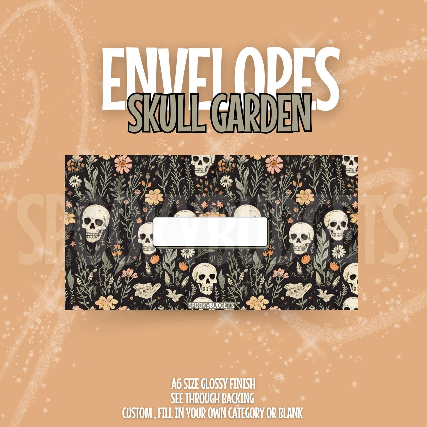 Skull Garden Cash Envelope A6 Laminated Custom Categories