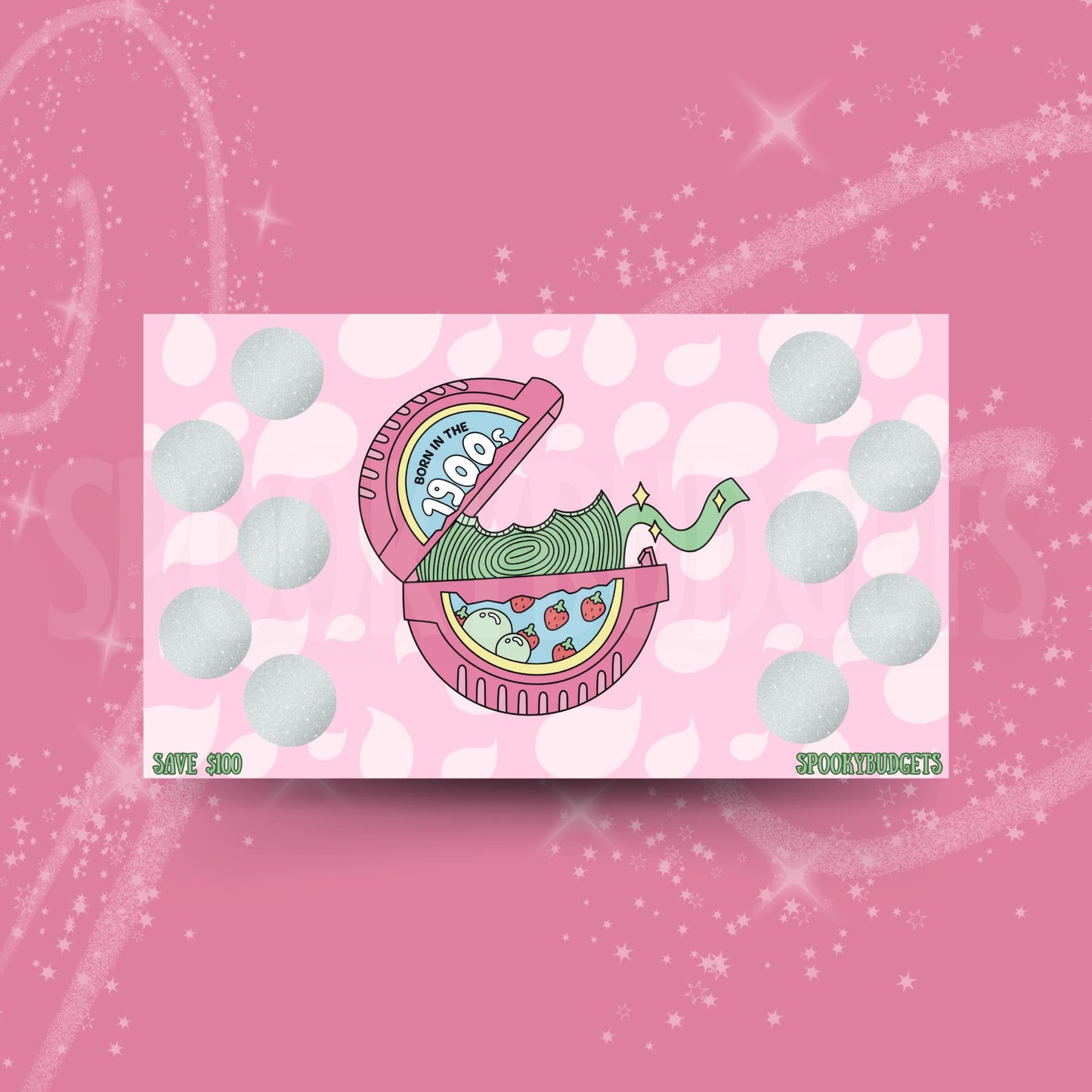 Born in the 1900s Bubble Gum Scratch & Save Cash Savings Challenge A6 A5 Laminated