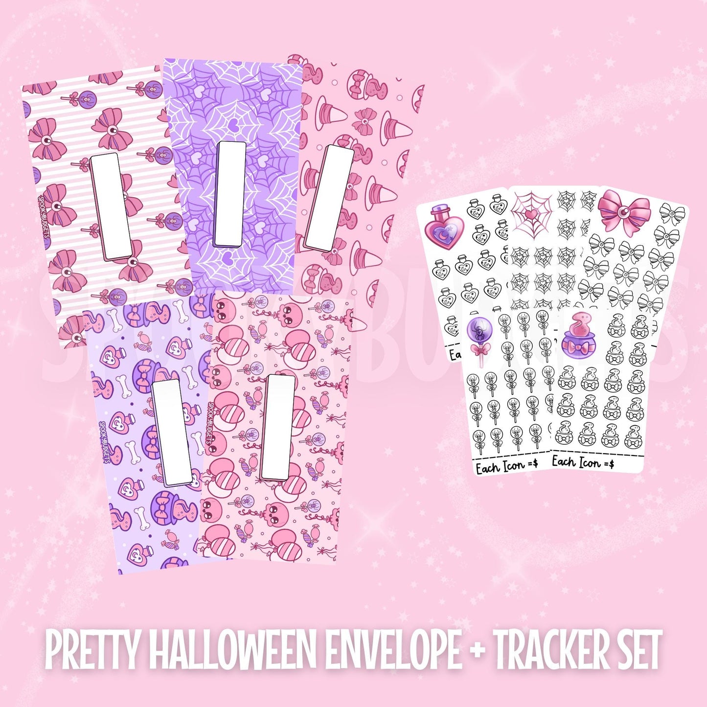 Pretty Halloween Cash Stuffing Set of 5 A6 Envelopes & Trackers