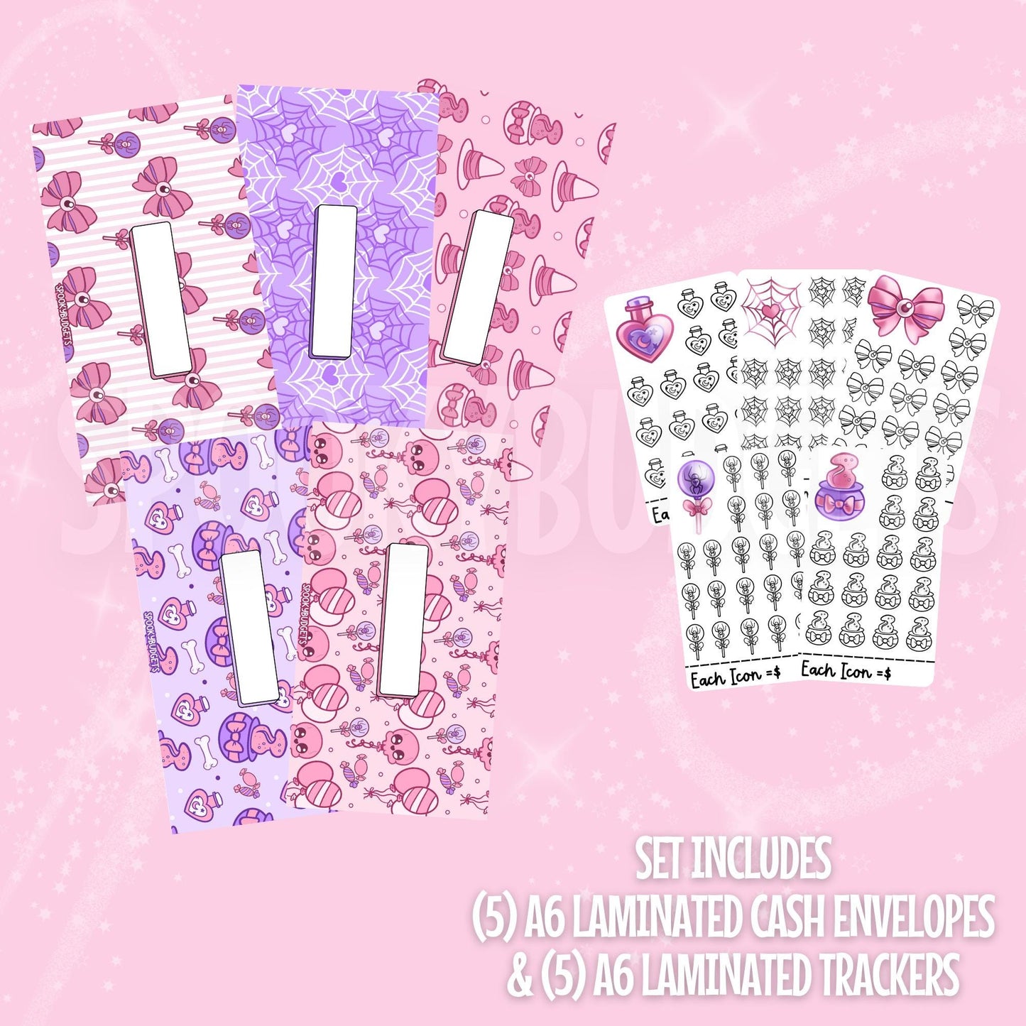 Pretty Halloween Cash Stuffing Set of 5 A6 Envelopes & Trackers