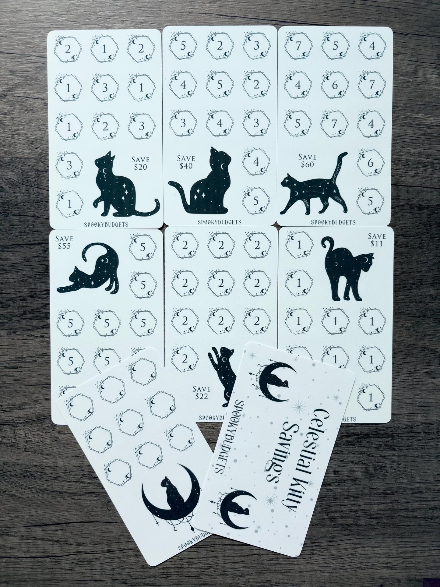 Celestial Kitty Savings Challenge Set of 7 w/ Dashboard A6