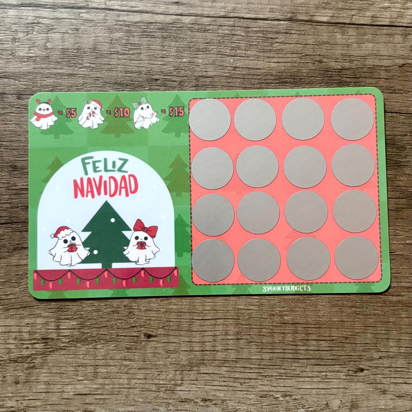 Feliz Navidad Christmas Ghosts Scratch & Save Cash Savings Challenge A5 A6