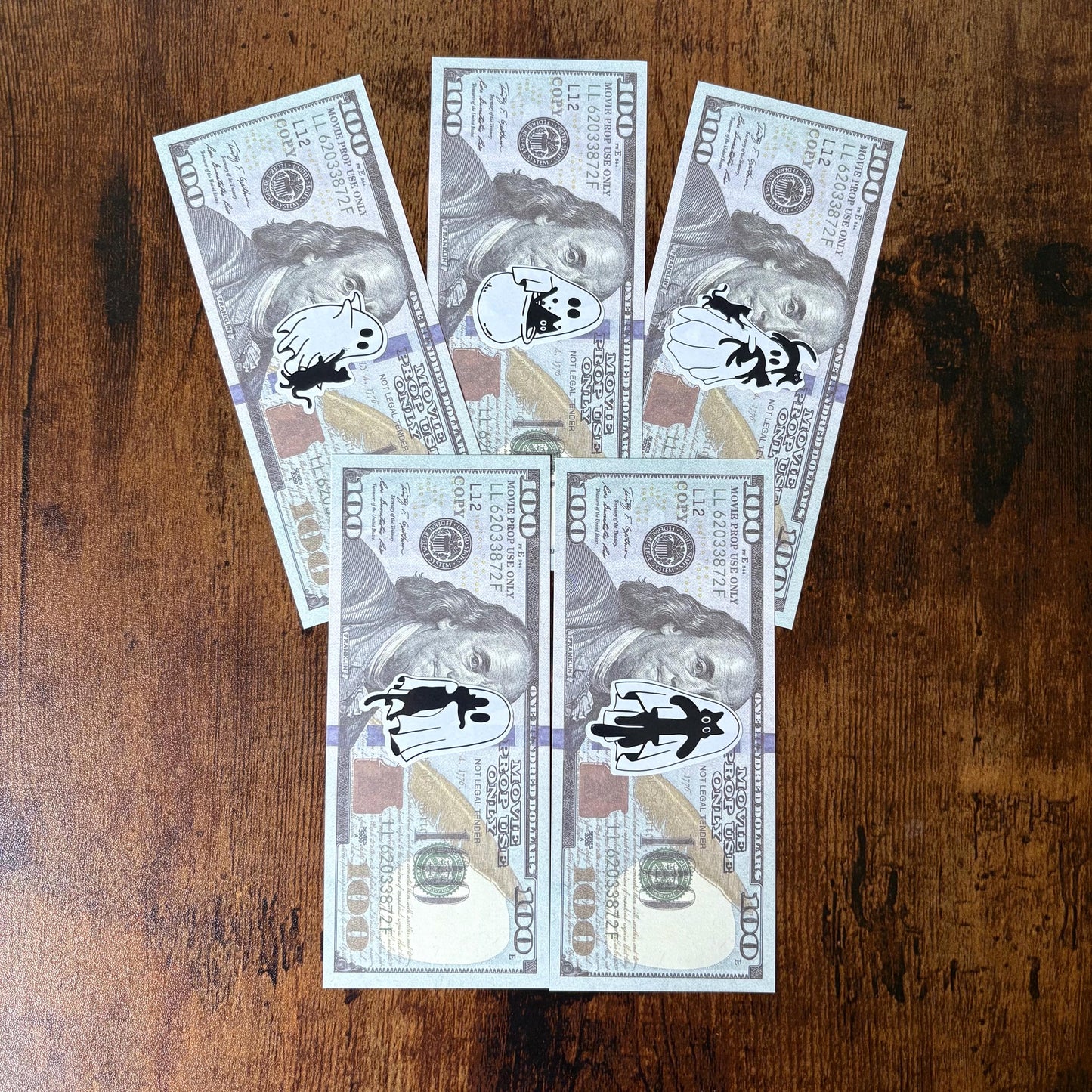 Ghost Prop Bills for Cash Stuffing 100 Dollar Set of 5