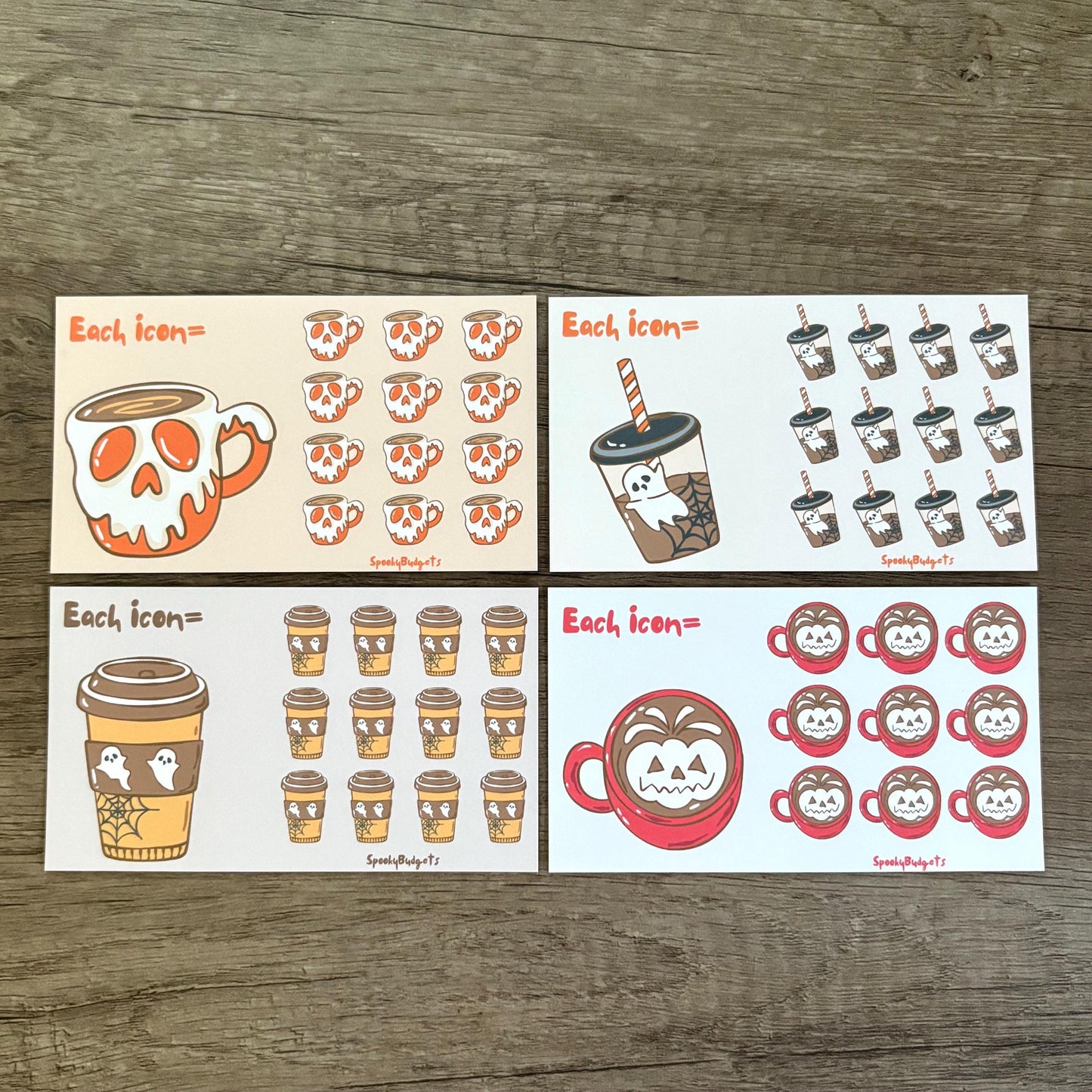 Spooky Coffee Mini Savings Challenge Set of 4 Non-Laminated