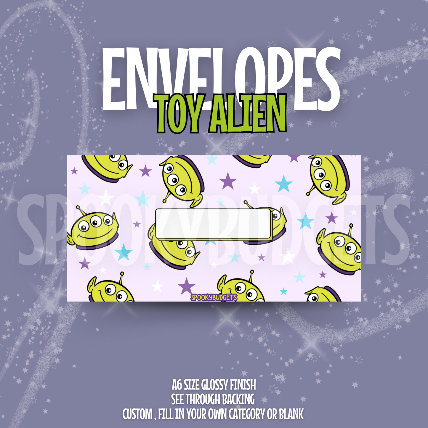 Toy Aliens Cash Envelope A6 Laminated Custom Categories