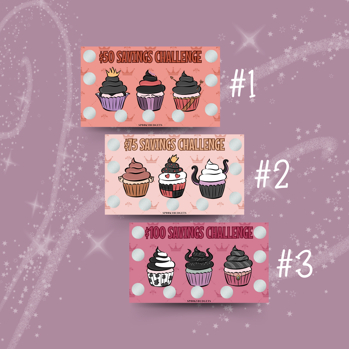 Villain Cupcakes Scratch & Save Cash Savings Challenge A6 w/ Envelope Add on