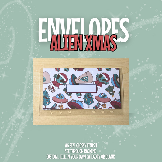 Alien Christmas Holiday Cash Envelope A6 Laminated Custom Categories