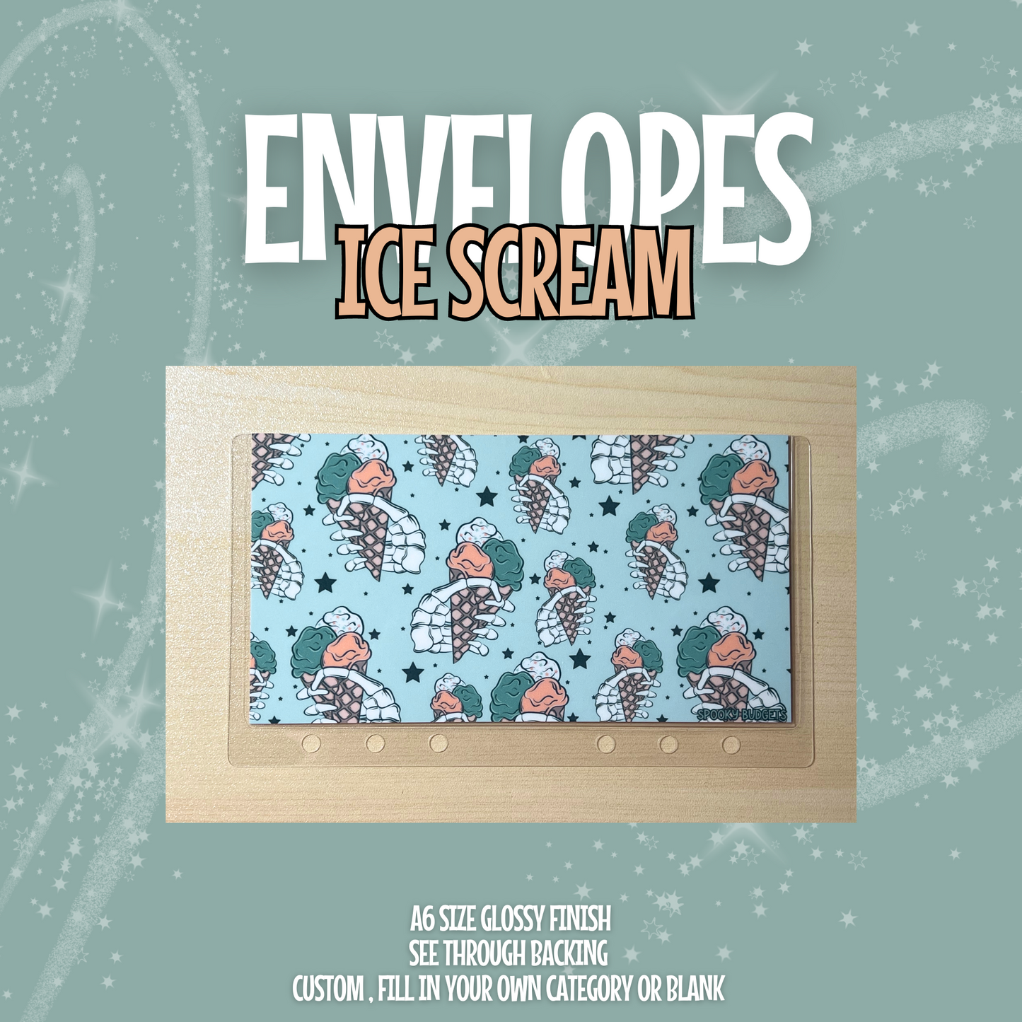 Ice Scream Cash Envelope A6 Laminated Custom Categories