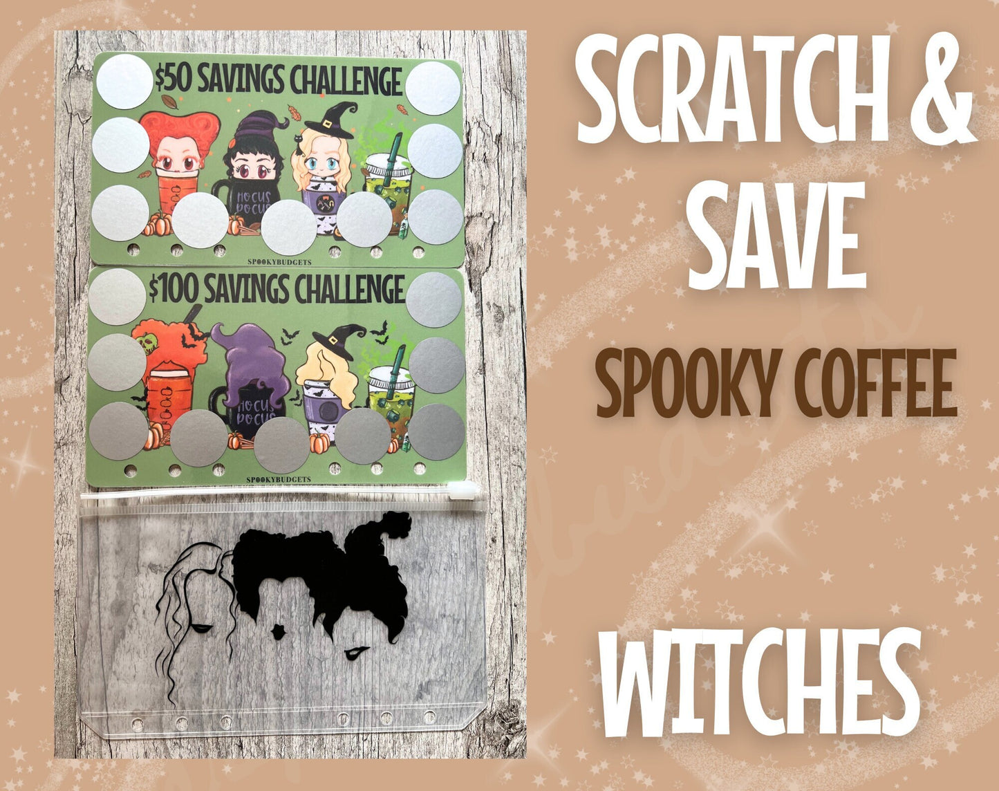 Spooky Coffee Scratch Off Savings Character Themed 50/100 Savings Set of 2