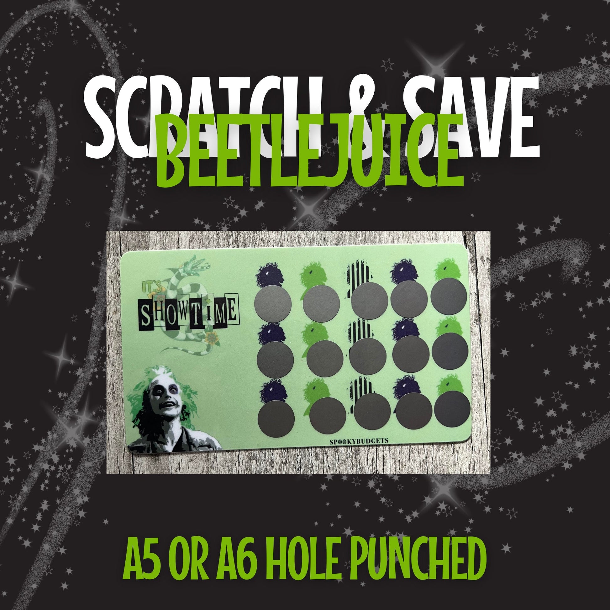 Its Showtime!! Scratch & Save Challenge 65 Dollar Savings Laminated A6 A5