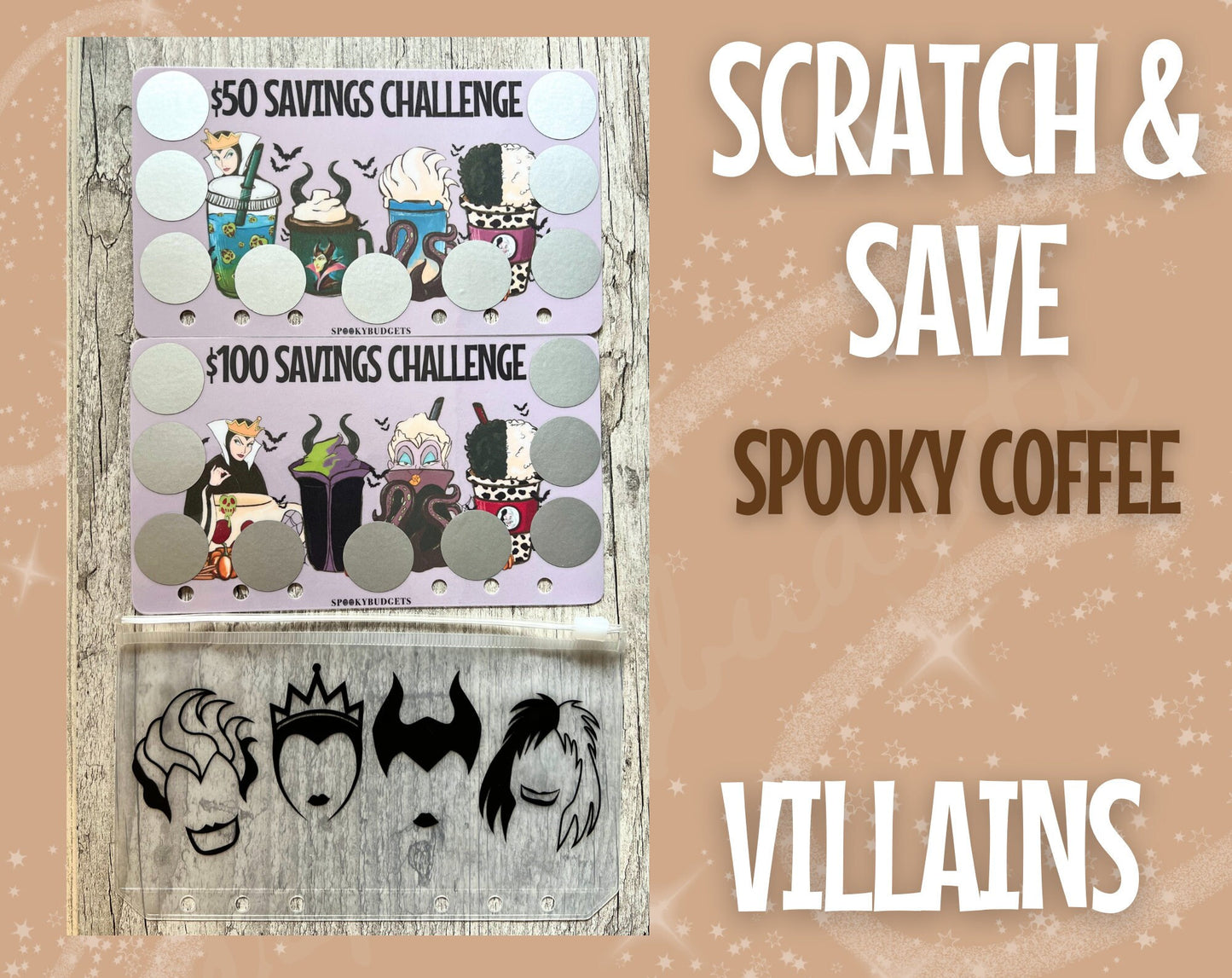 Spooky Coffee Scratch Off Savings Character Themed 50/100 Savings Set of 2