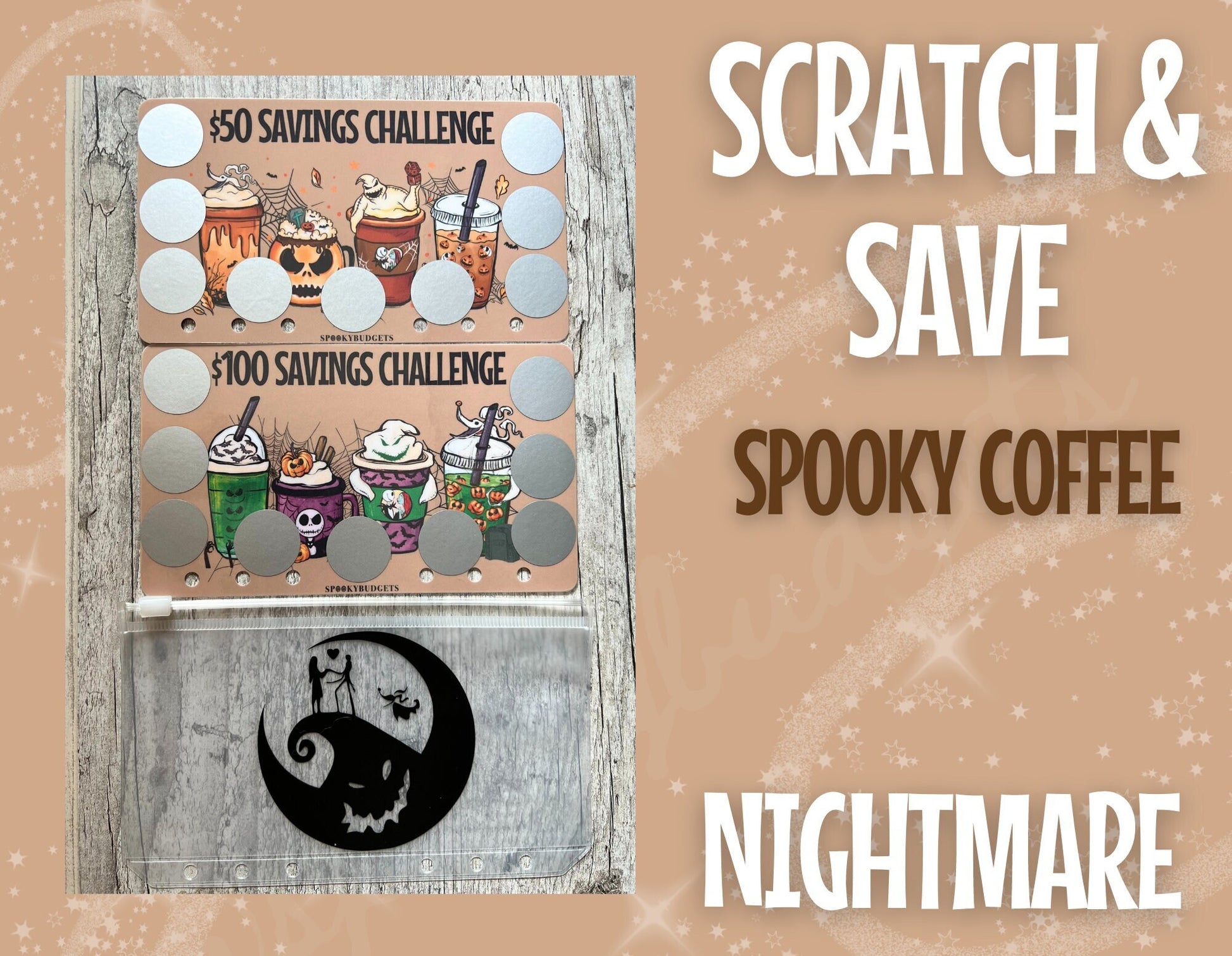 Spooky Coffee Scratch Off Savings Character Themed 50/100 Savings Set of 2