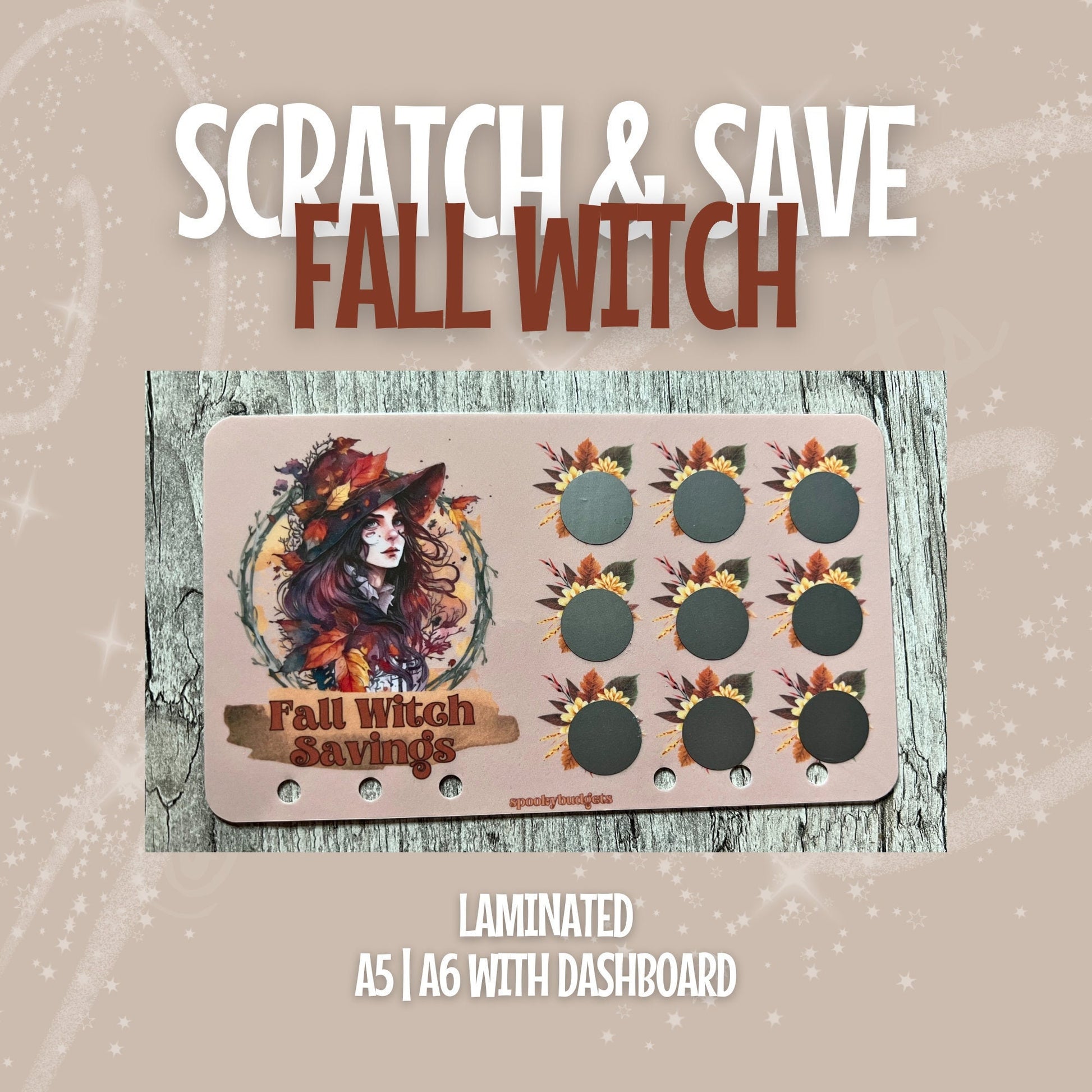 Fall Witch Savings Scratch & Save Laminated Challenge A6 A5 75 Total Dollar Savings