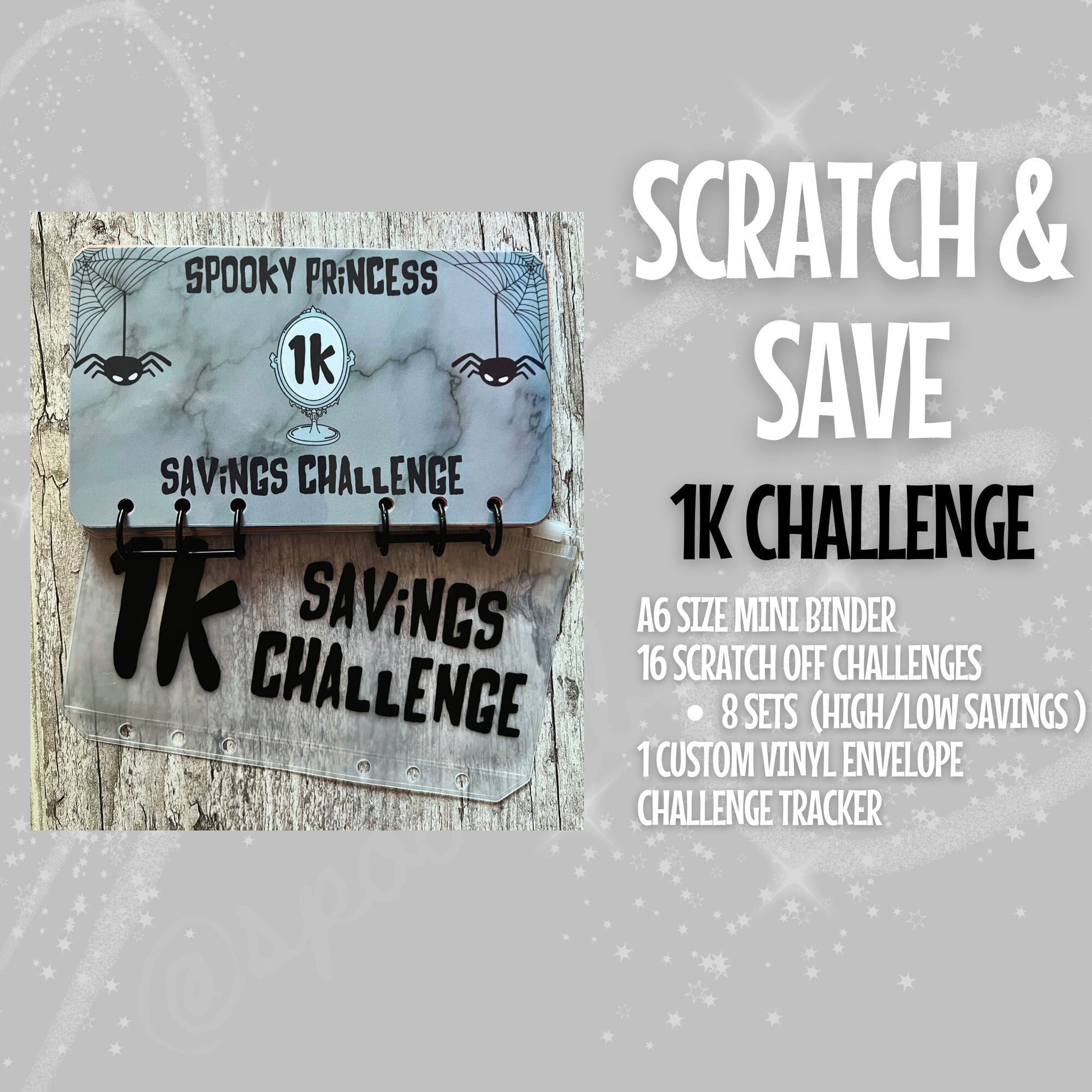 1K Scratch Off Savings Challenge Spooky Princess A6 Mini Binder