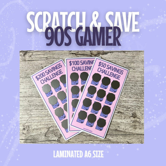 90s Gamer Scratch & Save 50/100/200 dollars Challenge Laminated A6