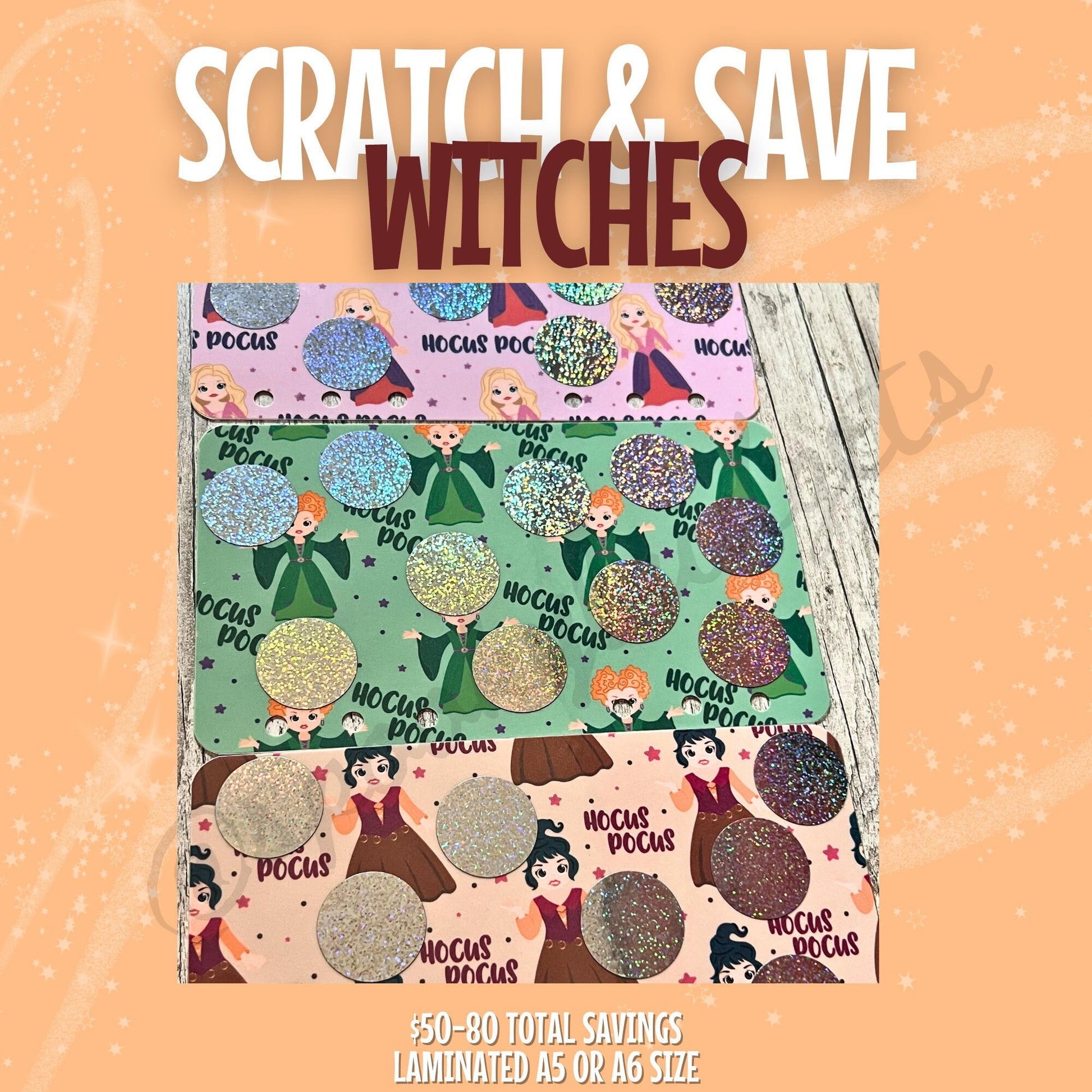 Witches Scratch & Save Challenge Laminated A6 A5 w/ Dashboard and Custom Vinyl Envelope