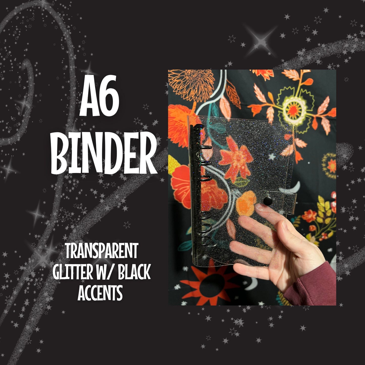 A6 Glitter Transparent Binder w/ Black Accents SpookyBudgets Exclusive