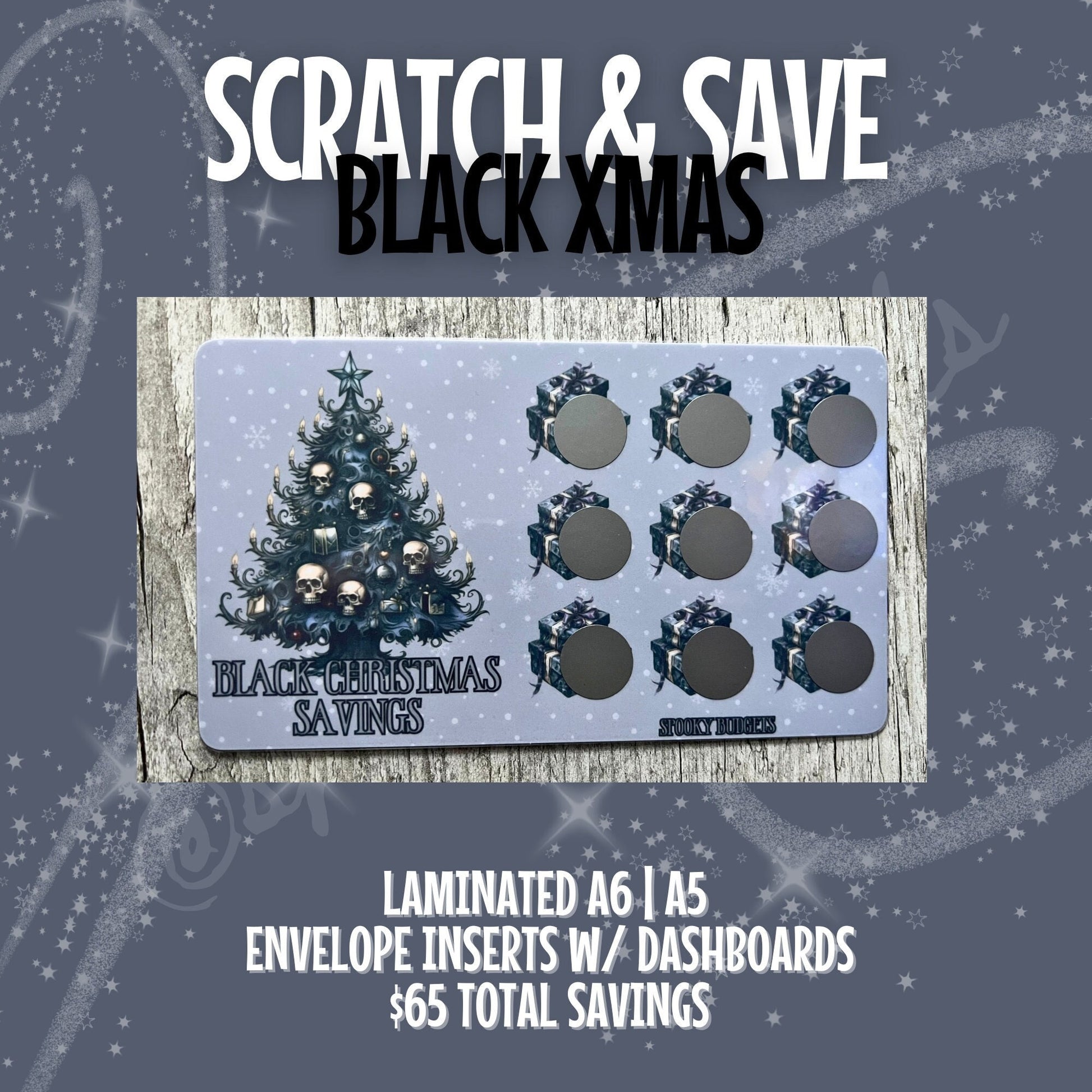 Black Christmas Scratch & Save Laminated Challenge w/ Dashboard A6 A5 65 Dollar Total Savings