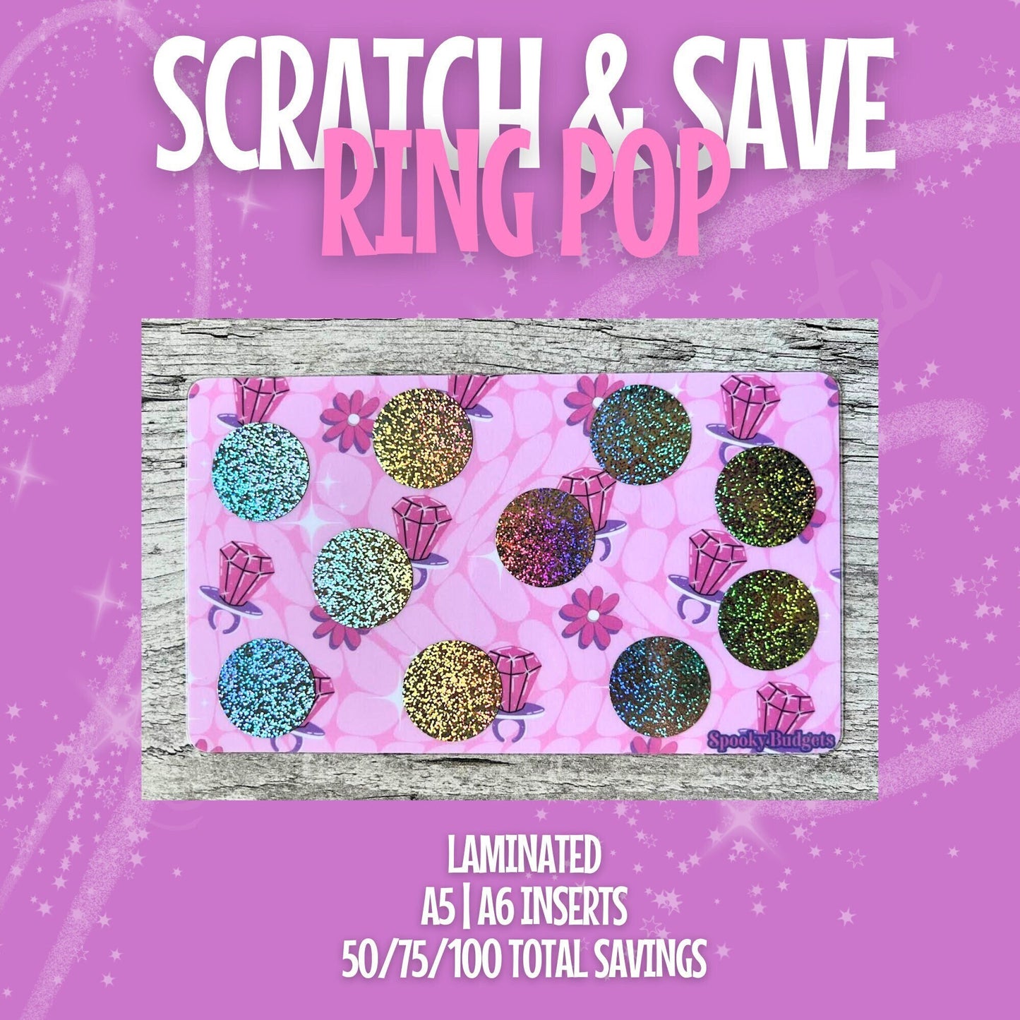 Ring Pop Scratch & Save Challenge 50/75/100 Dollars Laminated A6