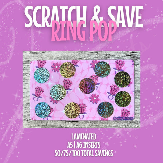 Ring Pop Scratch & Save Challenge 50/75/100 Dollars Laminated A6