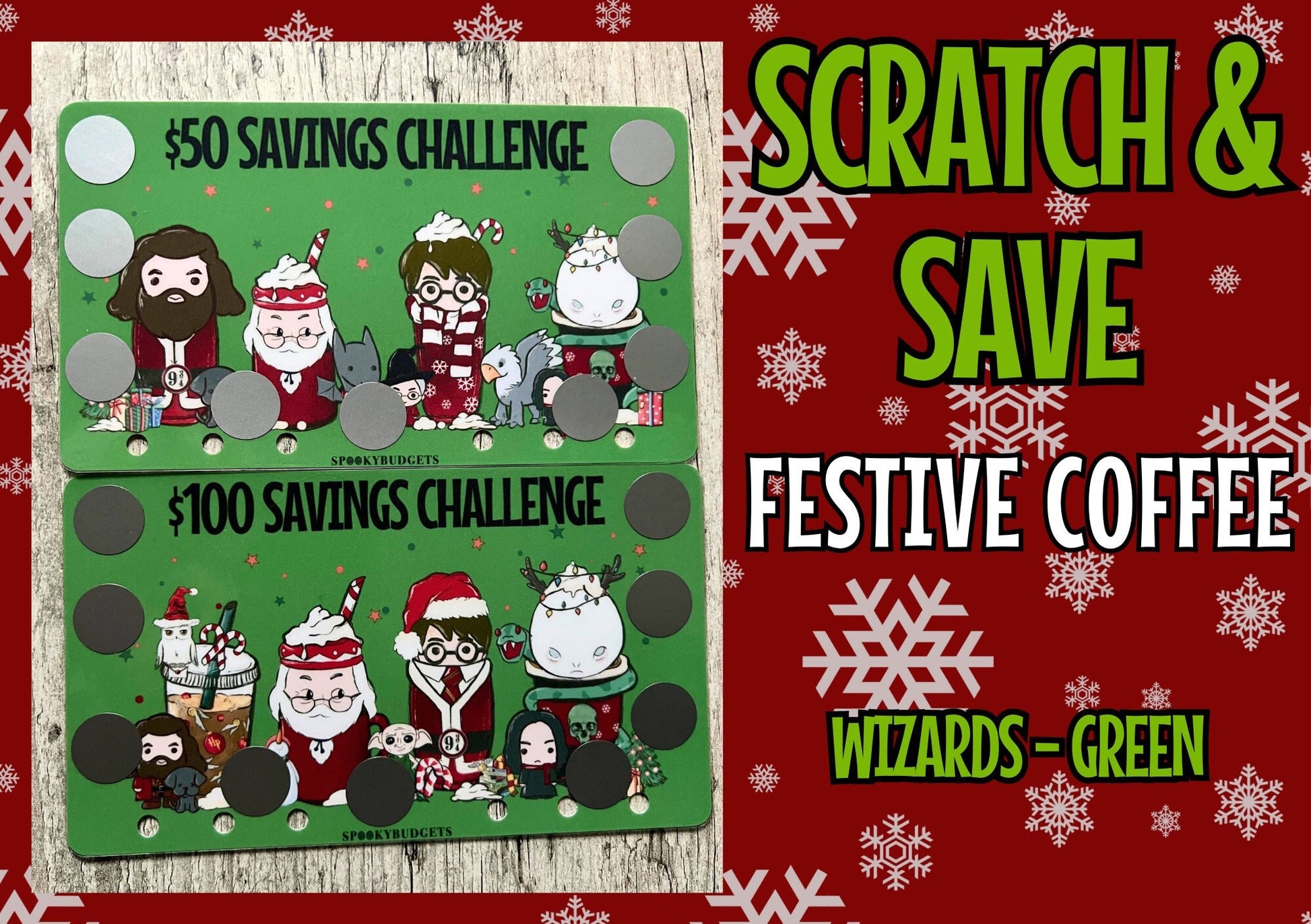 Festive Coffee Scratch Off Savings Character Themed 50/100 Savings Set of 2