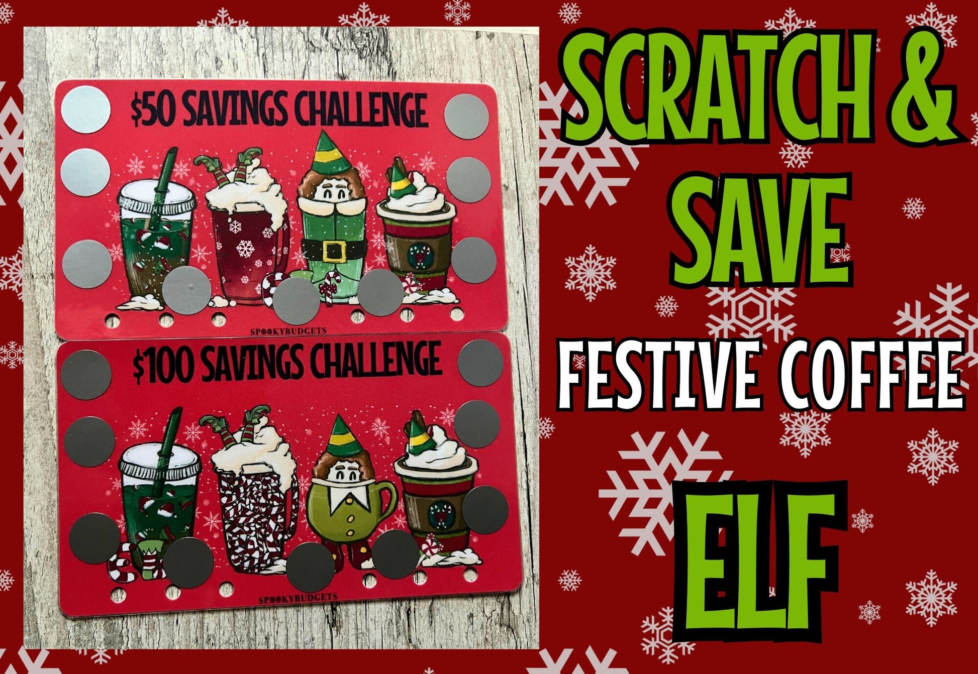 Festive Coffee Scratch Off Savings Character Themed 50/100 Savings Set of 2