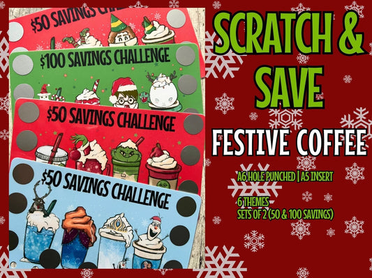 Festive Coffee Scratch Off Savings Character Themed 50/100 Savings Set of 2