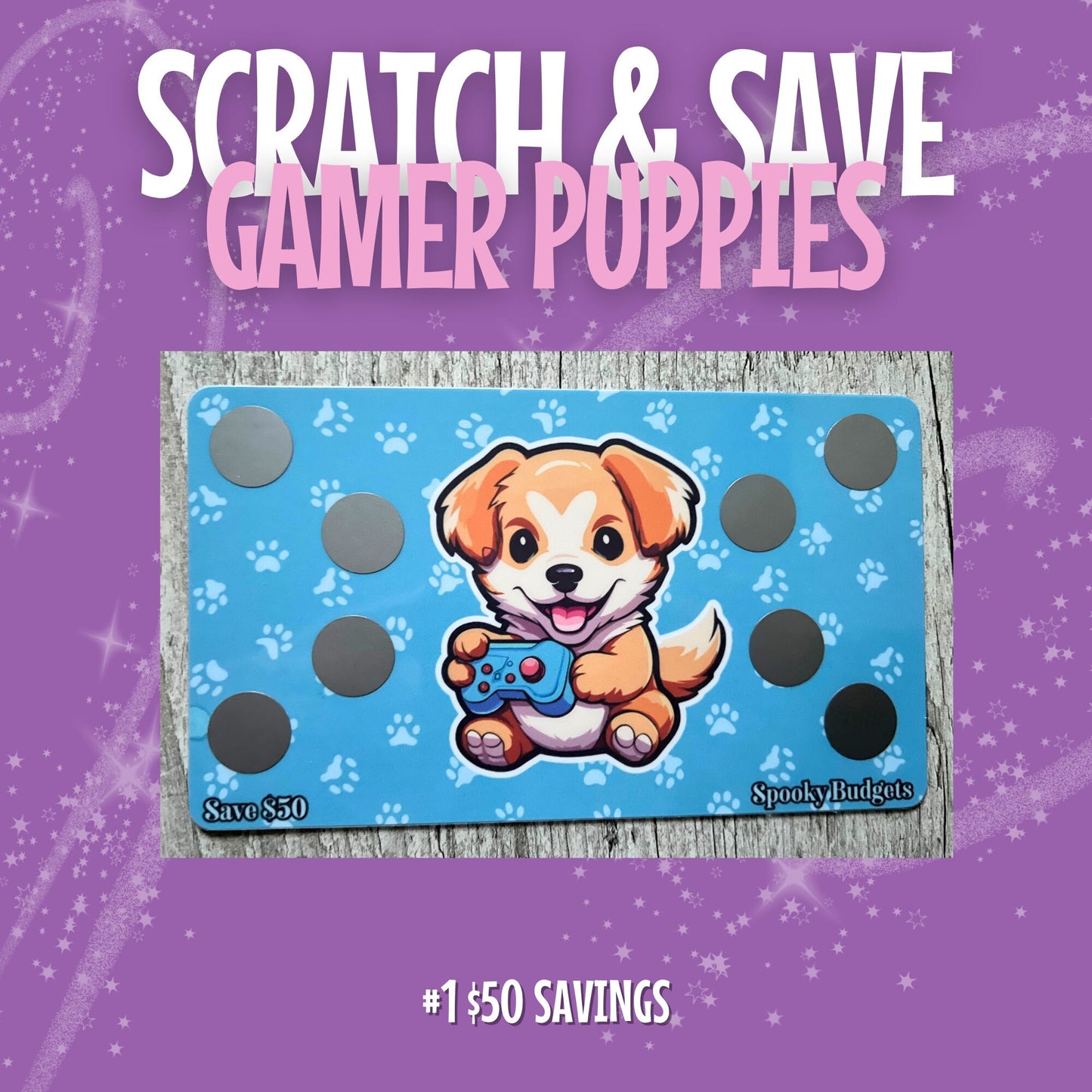 Gamer Puppies Scratch & Save Cash Savings Challenge A6 A5 Laminated