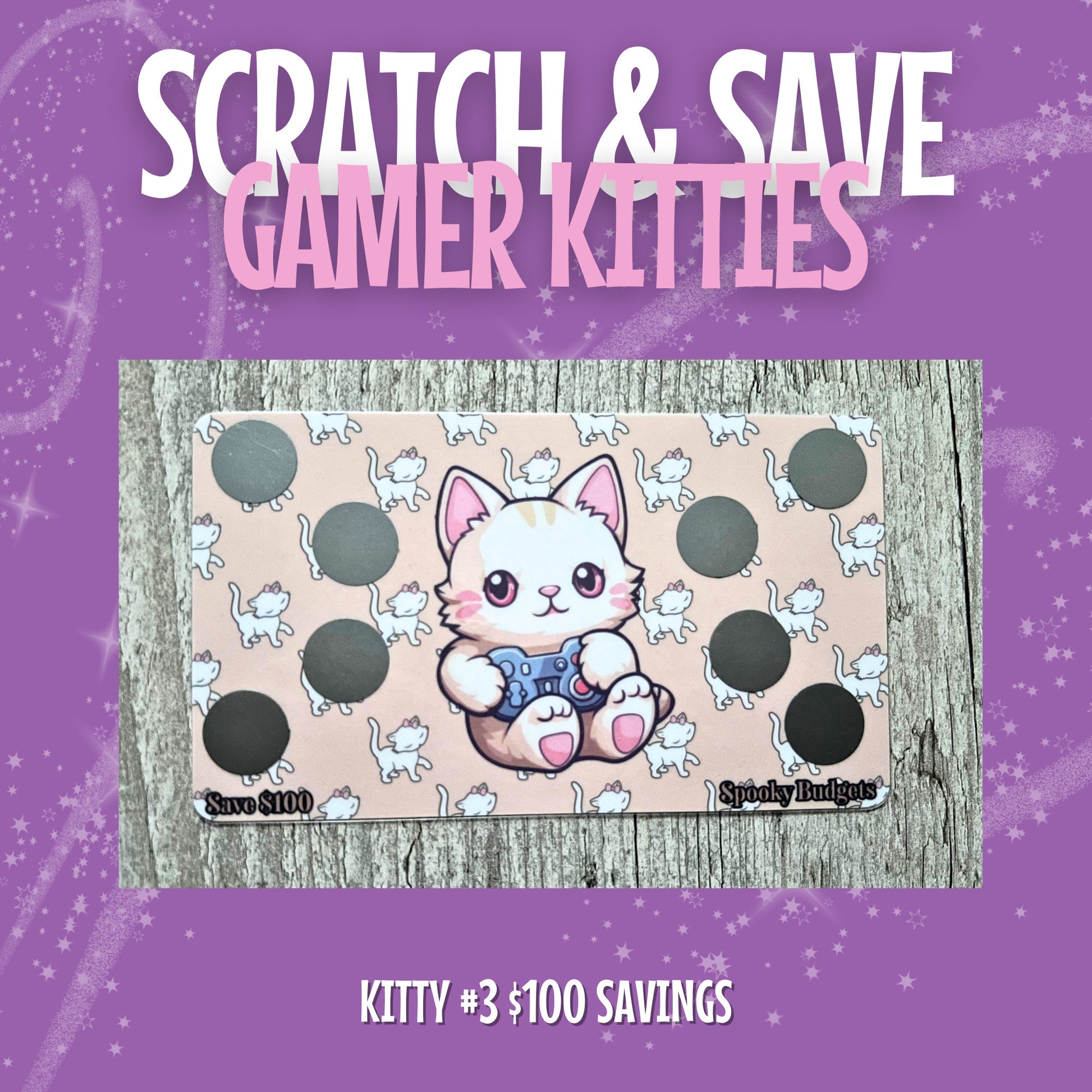 Gamer Kitties Scratch & Save Cash Savings Challenge A6 A5 Laminated