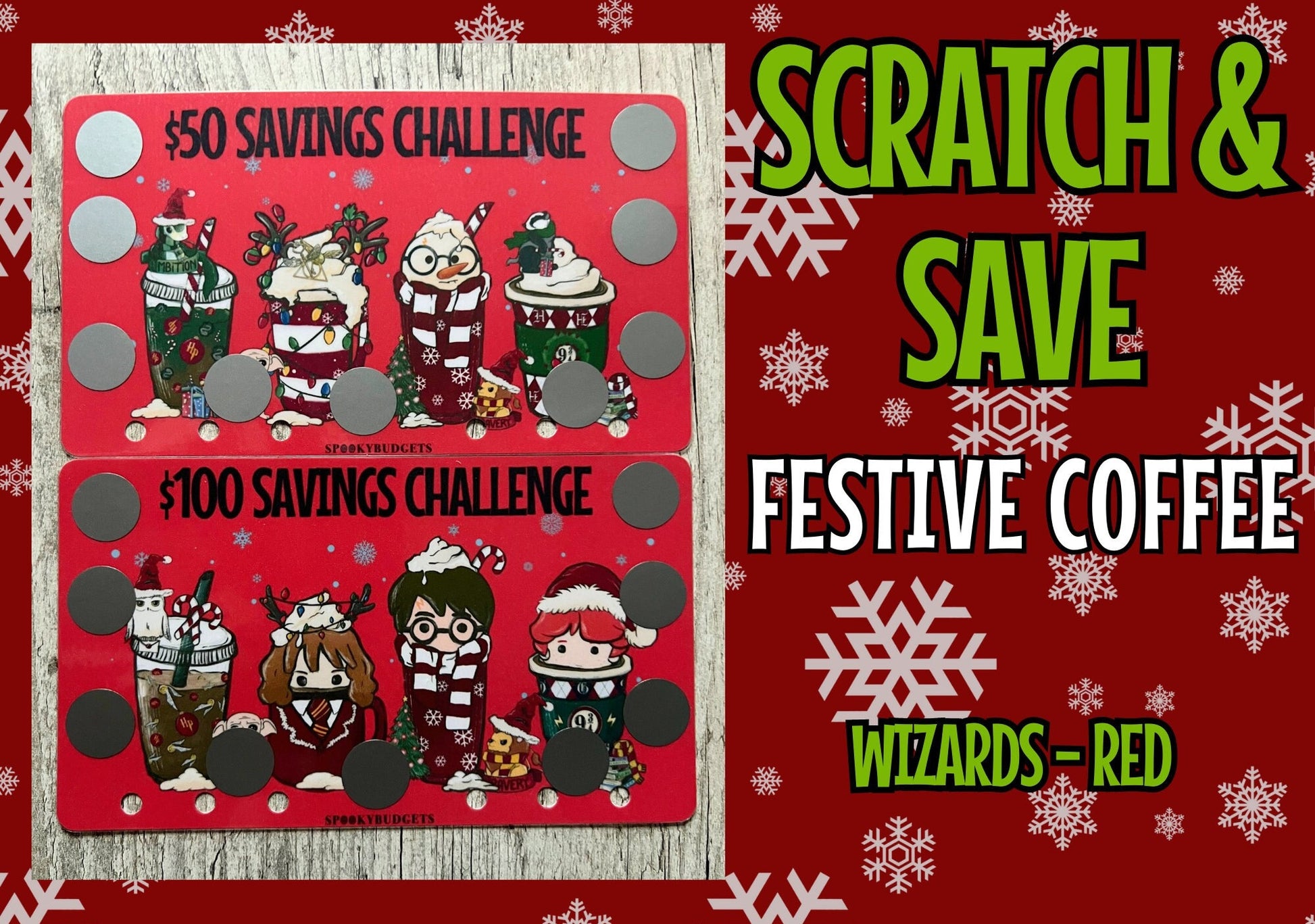 Festive Coffee Scratch Off Savings Character Themed 50/100 Savings Set of 2