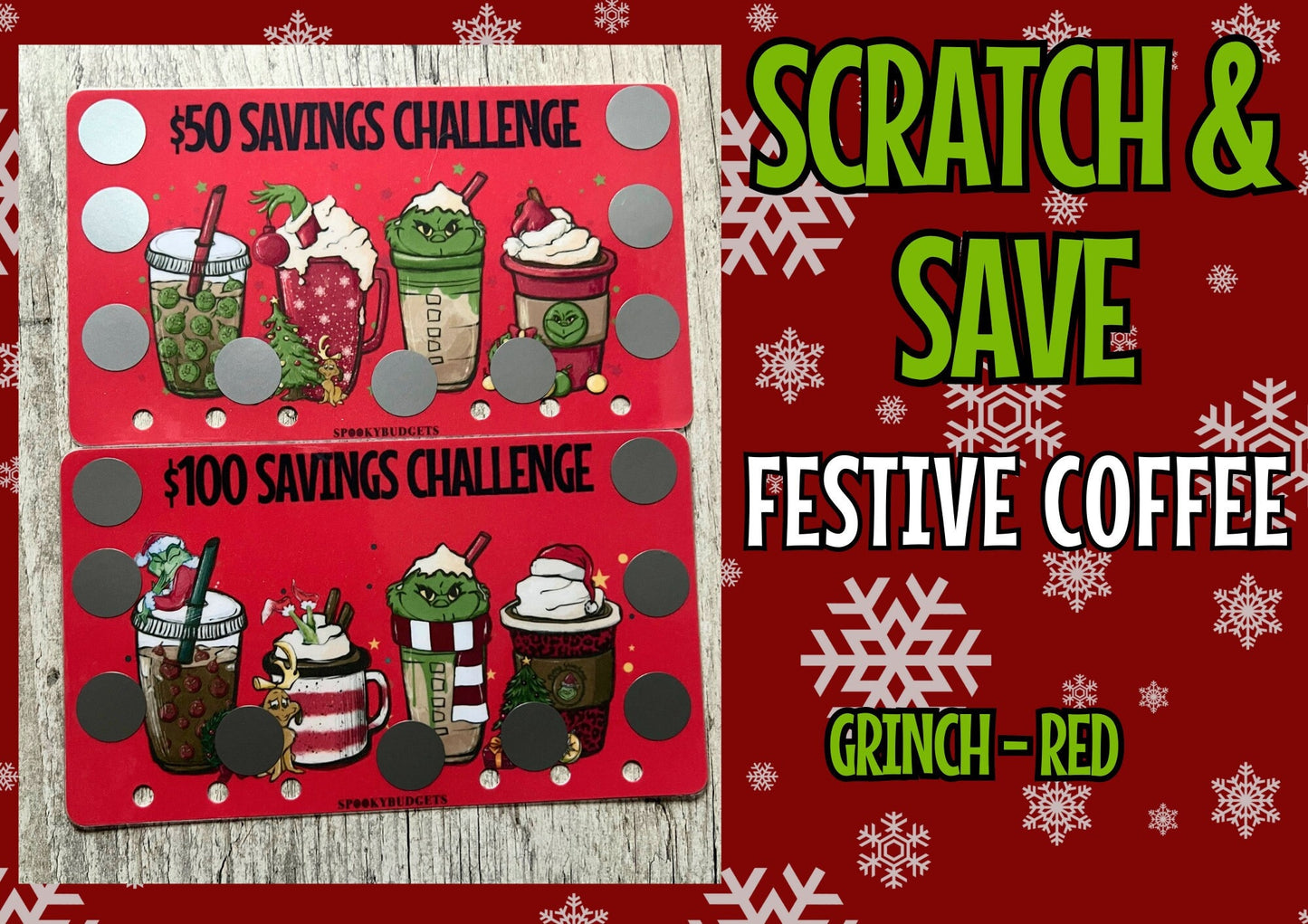 Festive Coffee Scratch Off Savings Character Themed 50/100 Savings Set of 2