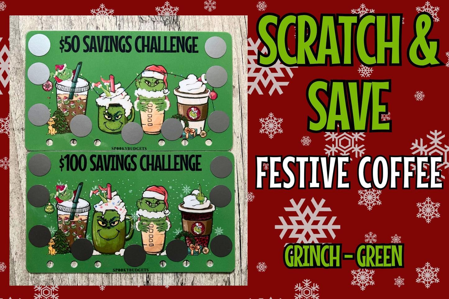 Festive Coffee Scratch Off Savings Character Themed 50/100 Savings Set of 2