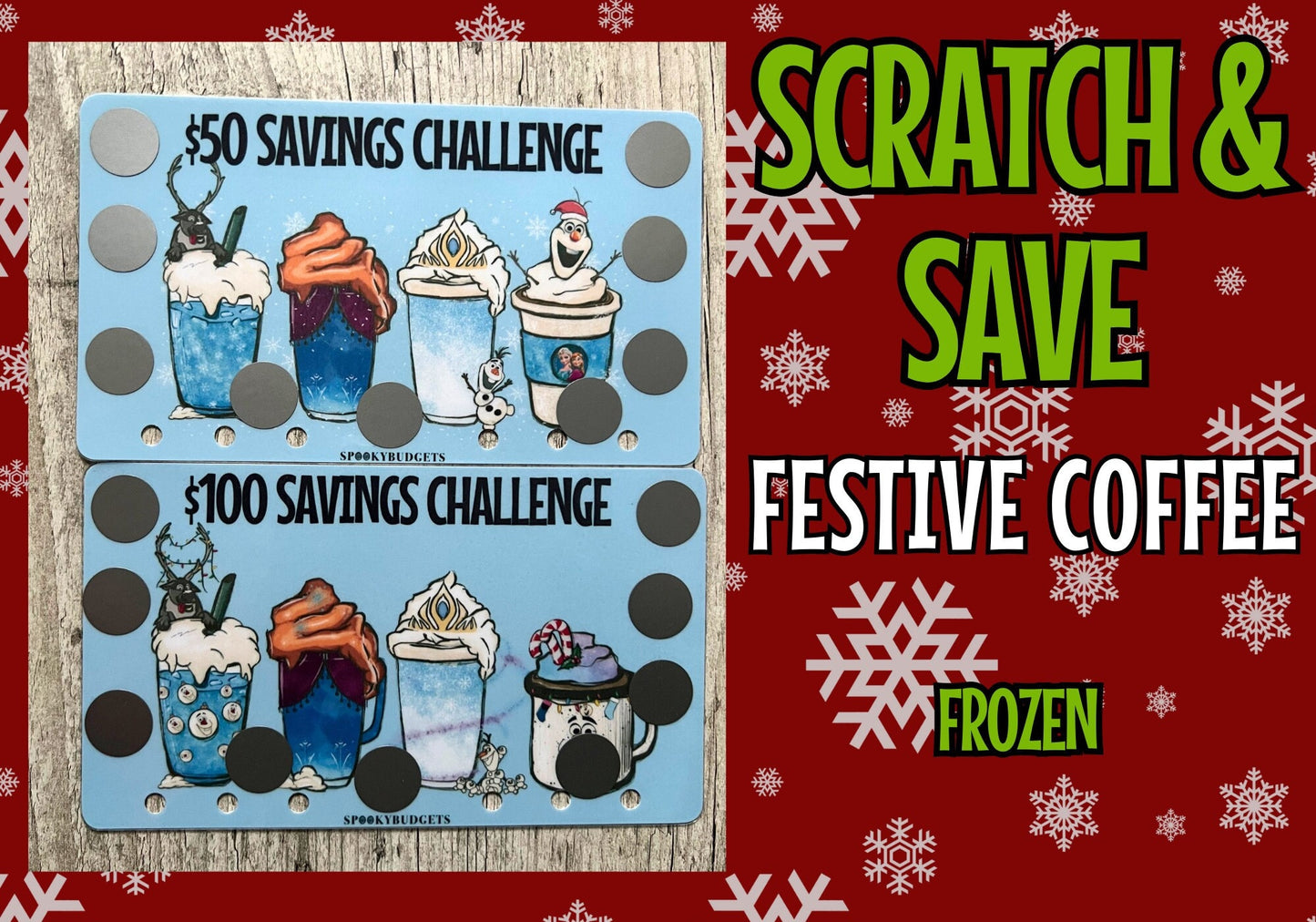 Festive Coffee Scratch Off Savings Character Themed 50/100 Savings Set of 2