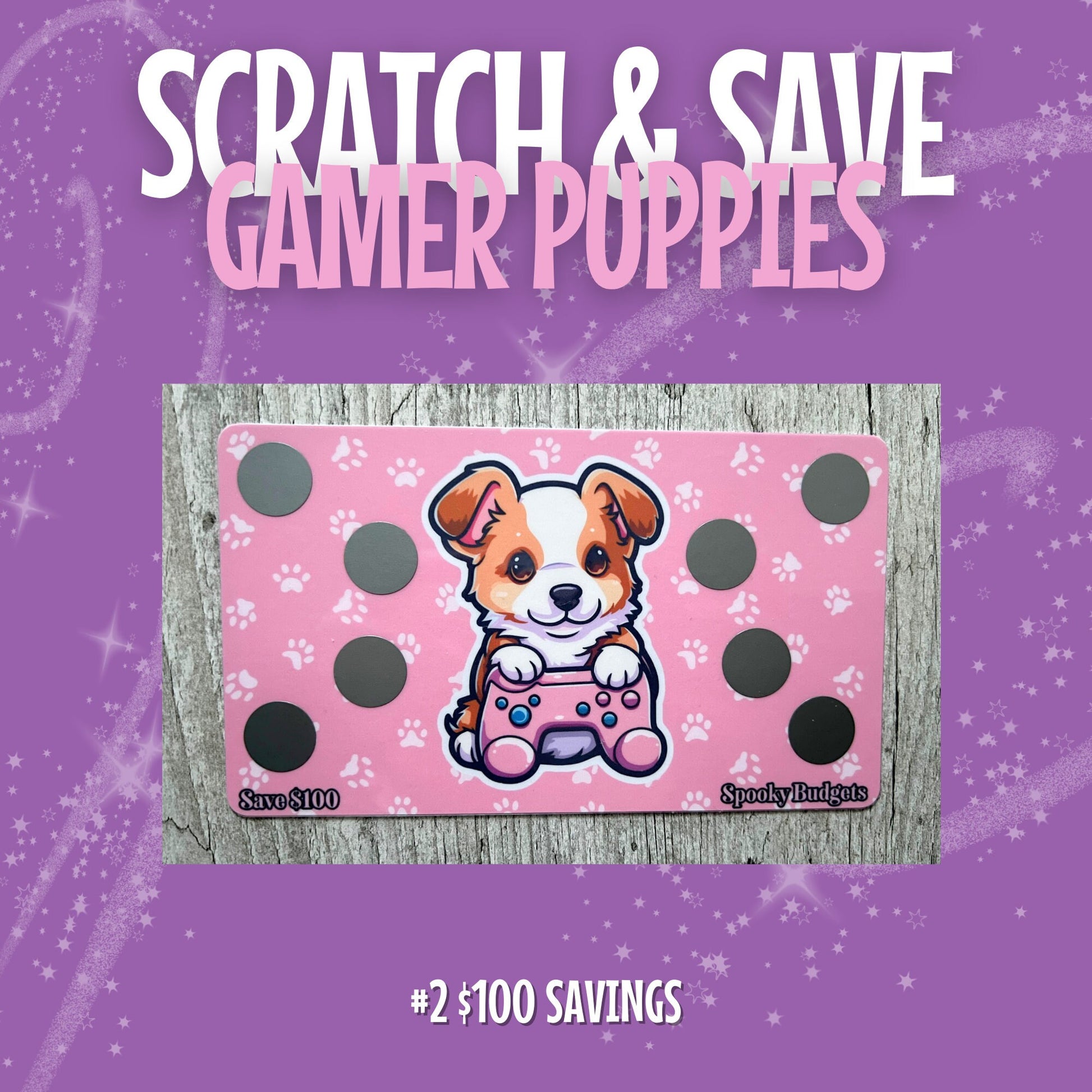 Gamer Puppies Scratch & Save Cash Savings Challenge A6 A5 Laminated