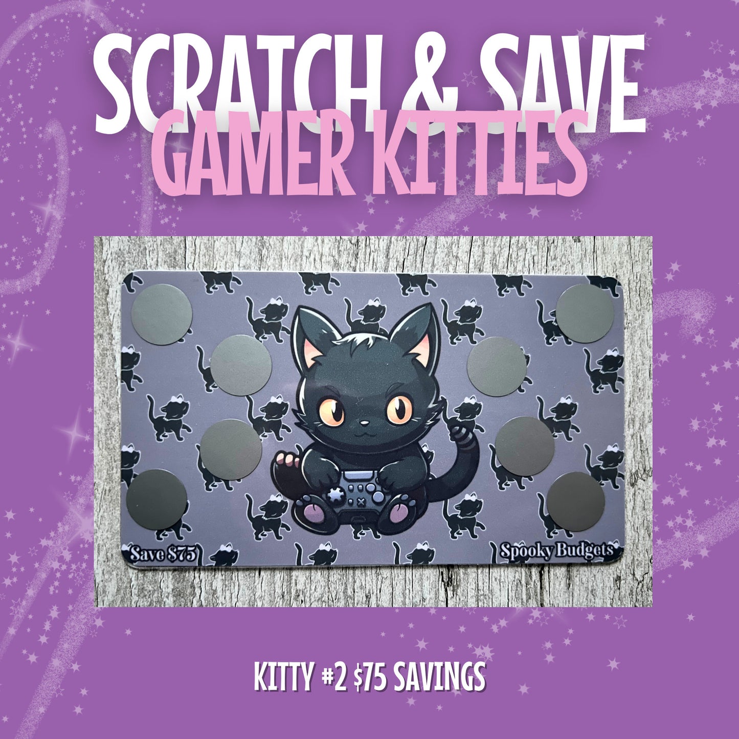 Gamer Kitties Scratch & Save Cash Savings Challenge A6 A5 Laminated