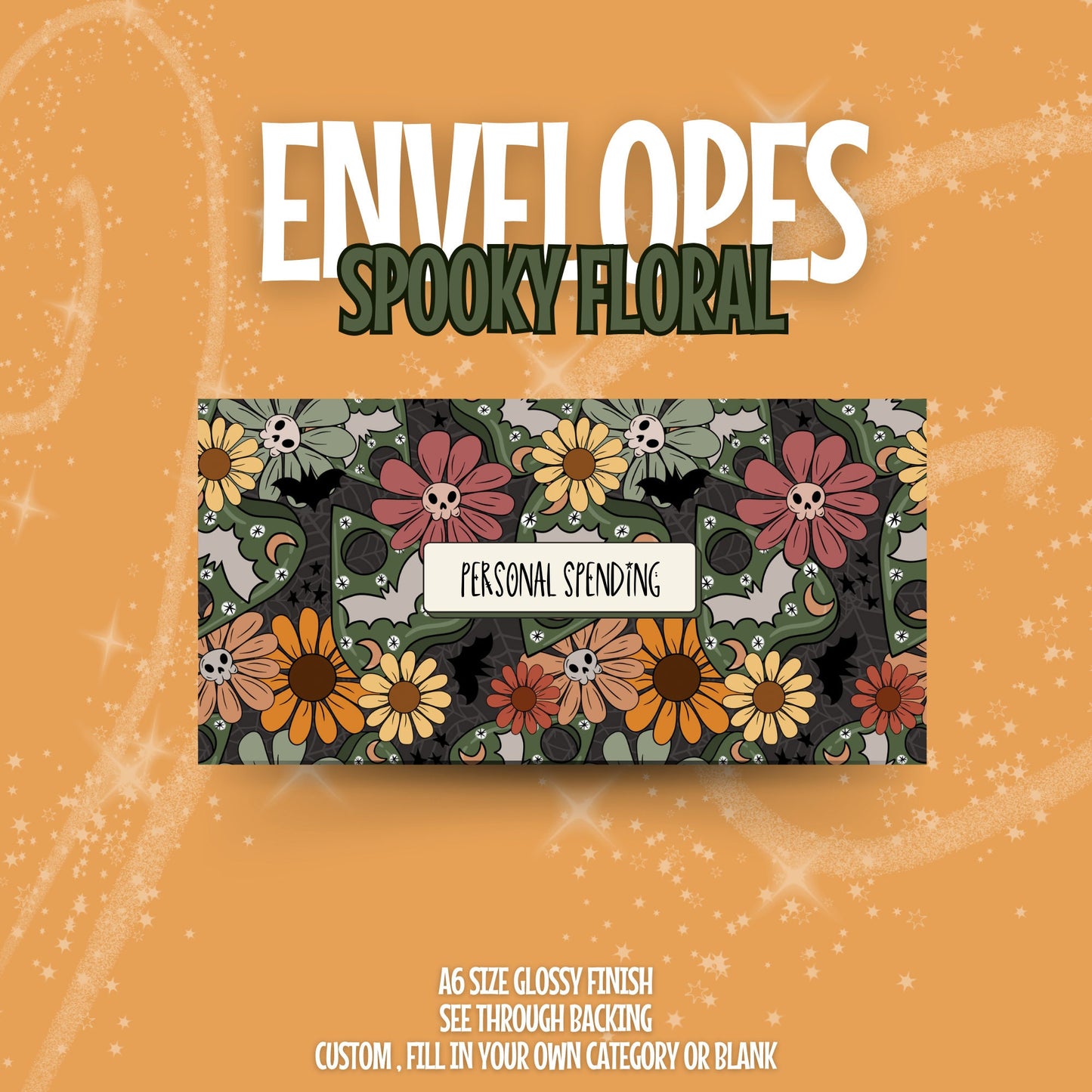 Spooky Floral Cash Envelope A6 Laminated Custom Categories