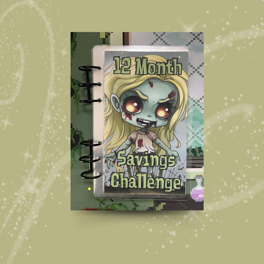 Zombella 12 Month Savings Challenge Cute Zombie Girls Cash Stuffing A6 Binder 500+ Total Savings