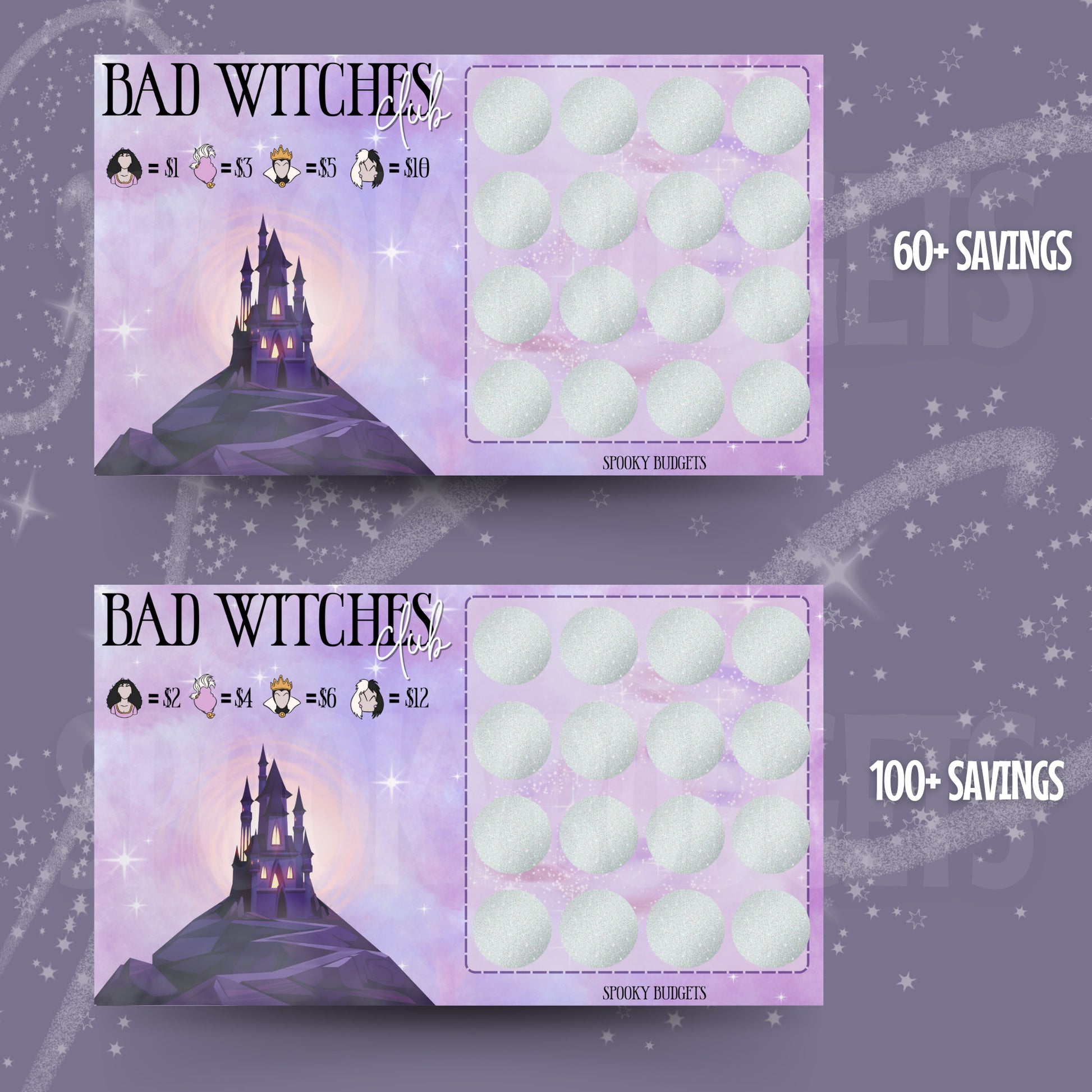 Bad Witches Club Scratch & Save Cash Savings Challenge A6 Laminated w/ Envelope Add on 60+ 100+ Total Saving