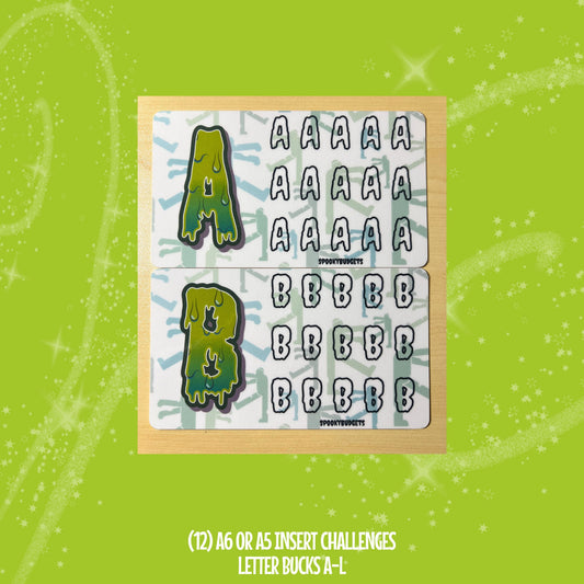 Zombie Letter Bucks A-L Savings Challenge A6 A5 Laminated set of 12 or Single Letter