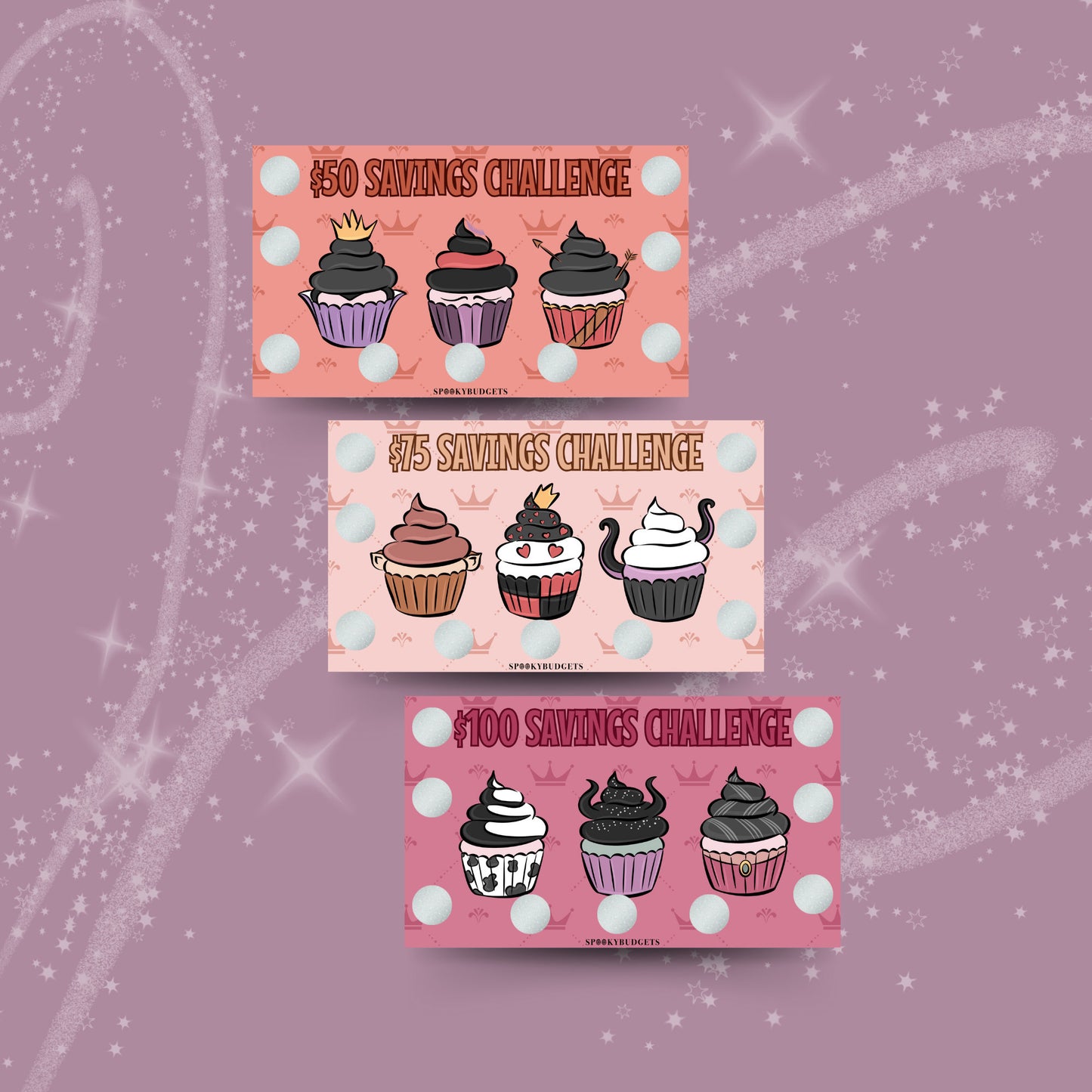 Villain Cupcakes Scratch & Save Cash Savings Challenge A6 Laminated w/ Envelope Add on