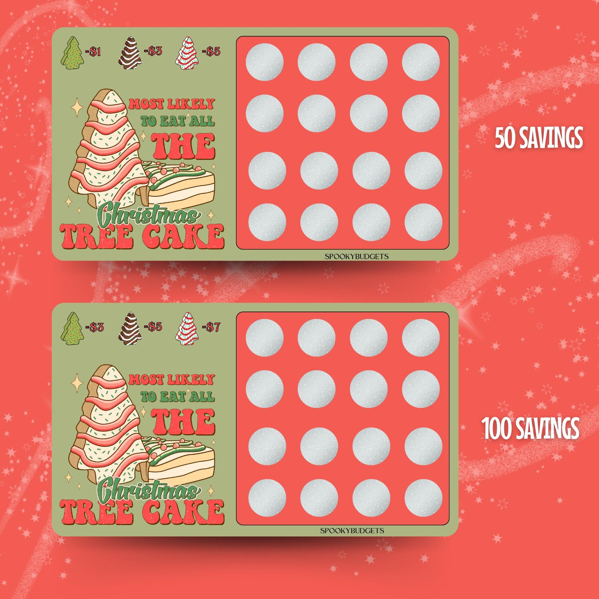 Christmas Tree Cakes Scratch & Save Cash Savings Challenge A6 Laminated w/ Envelope Add on