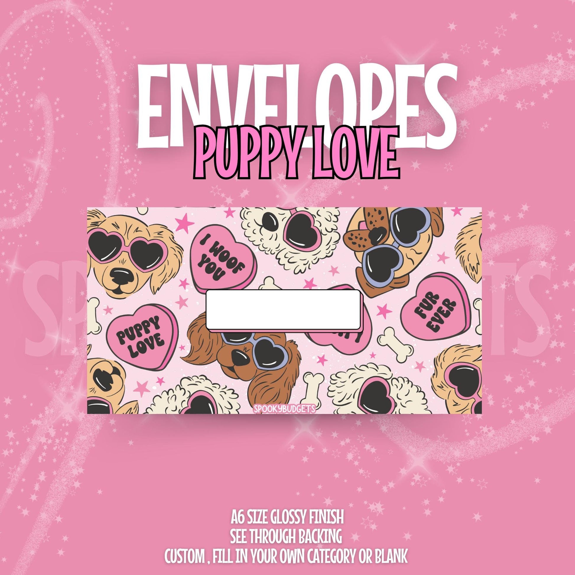 Puppy Love Cash Envelope A6 Laminated Custom Categories