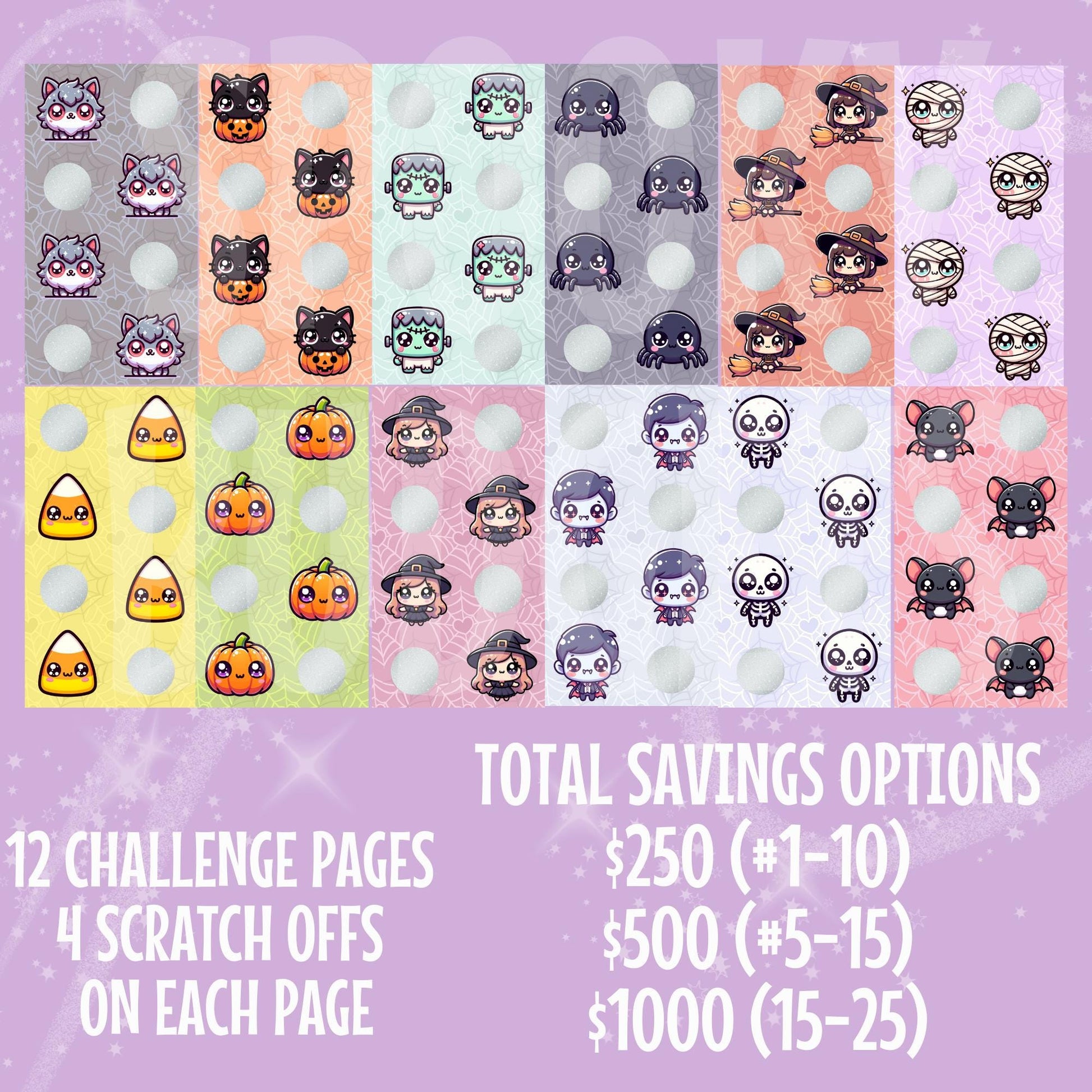 Kawaii Halloween Savings Challenge A6 Mini Binder 250,500,1000 Total Savings