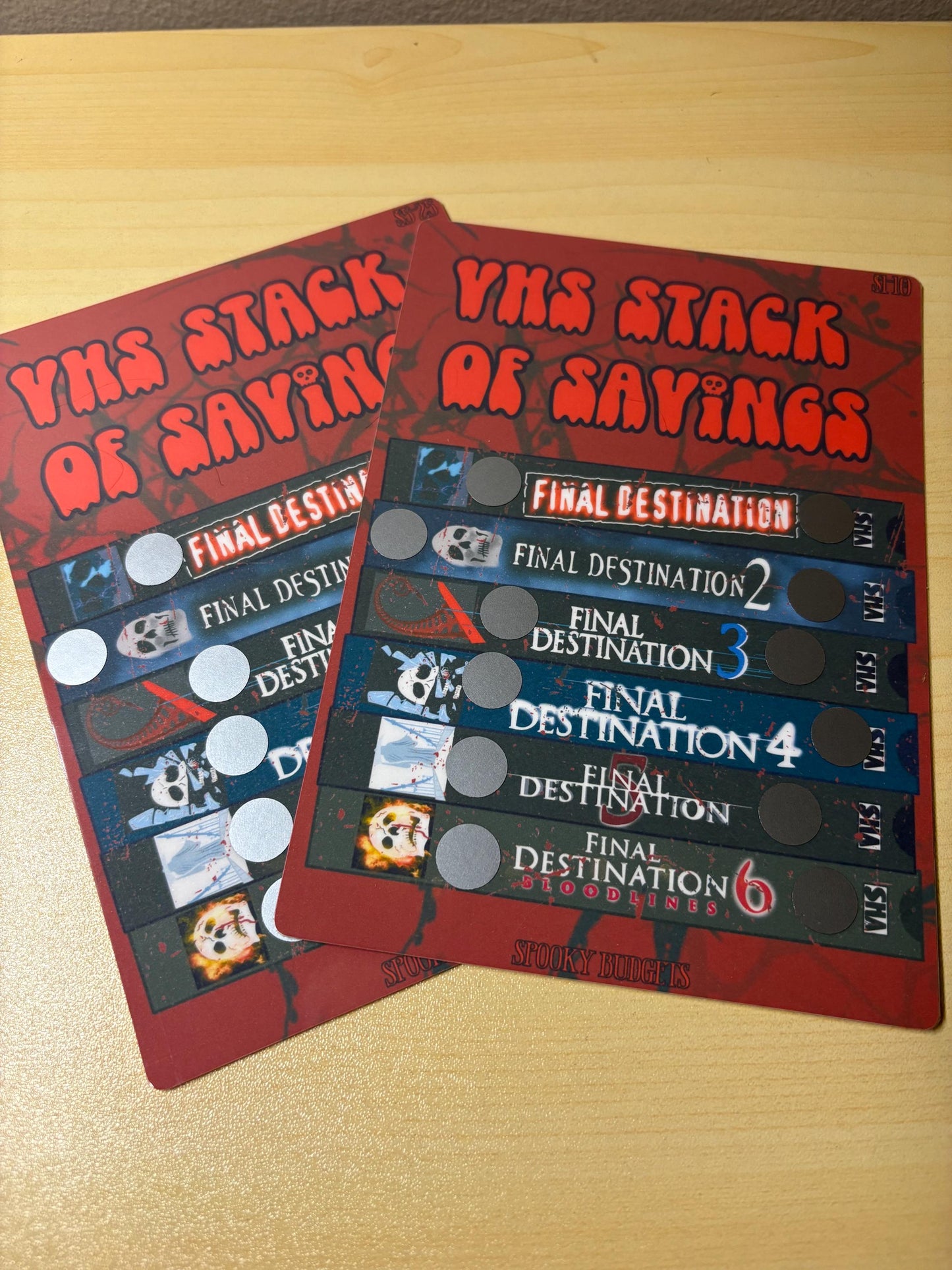 Horror VHS Stack of Savings Scratch Off FD 1-6 Movies Challenge A5 5x7