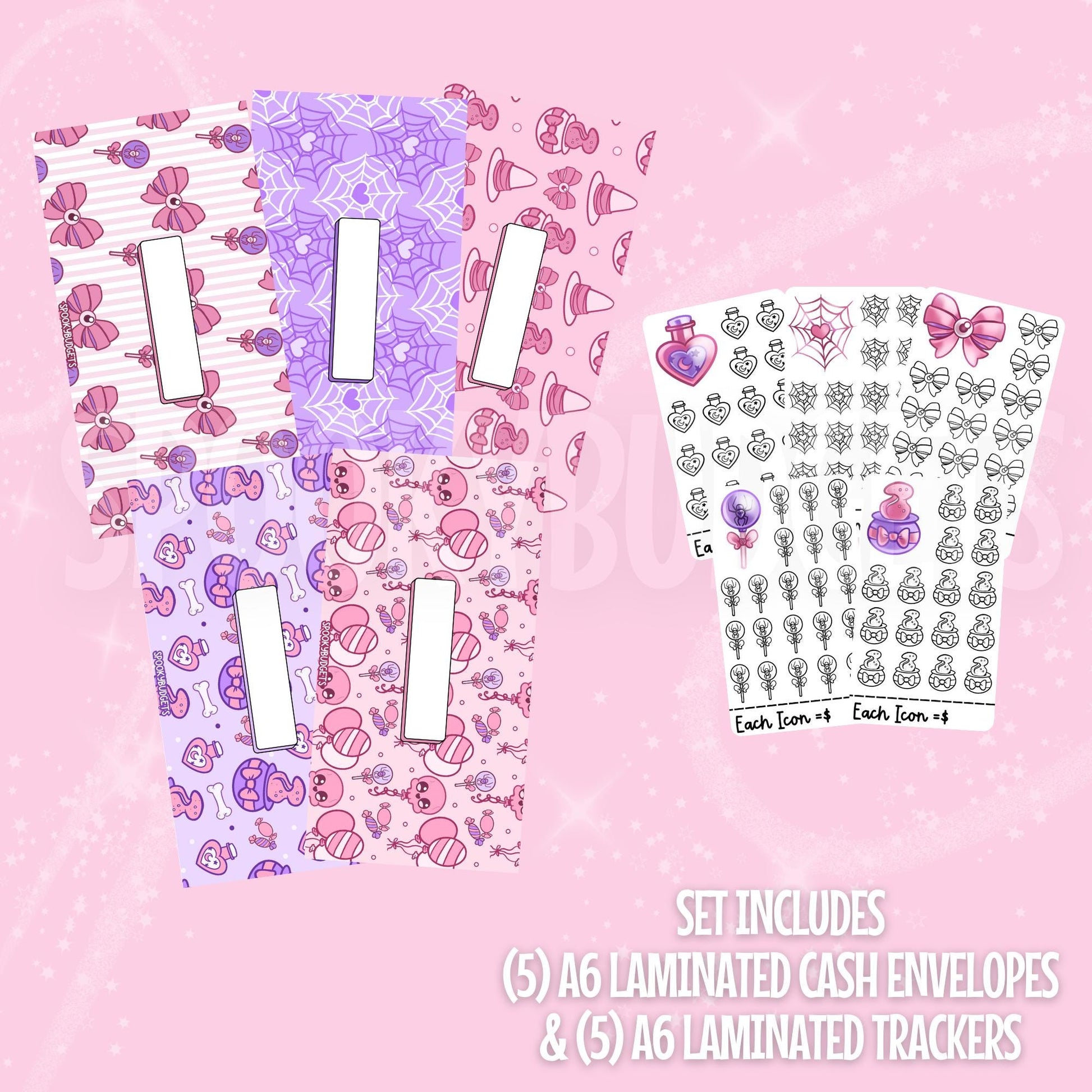 Pretty Halloween Cash Stuffing Set of 5 A6 Envelopes & Trackers