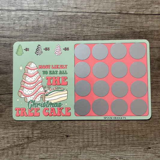 Christmas Tree Cakes Scratch & Save Cash Savings Challenge A6 Laminated w/ Envelope Add on