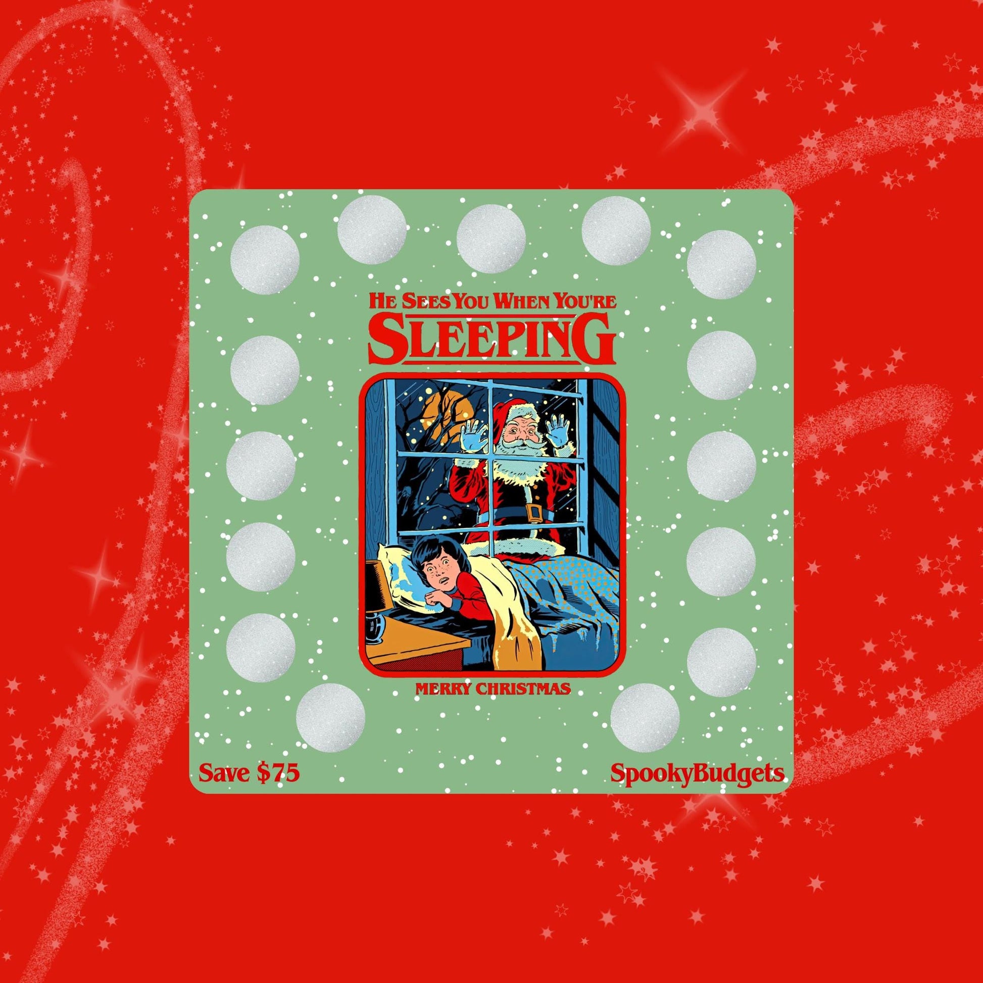 He Sees You When You're Sleeping Scratch & Save Challenge A5 Laminated 75 Total Savings 5x5